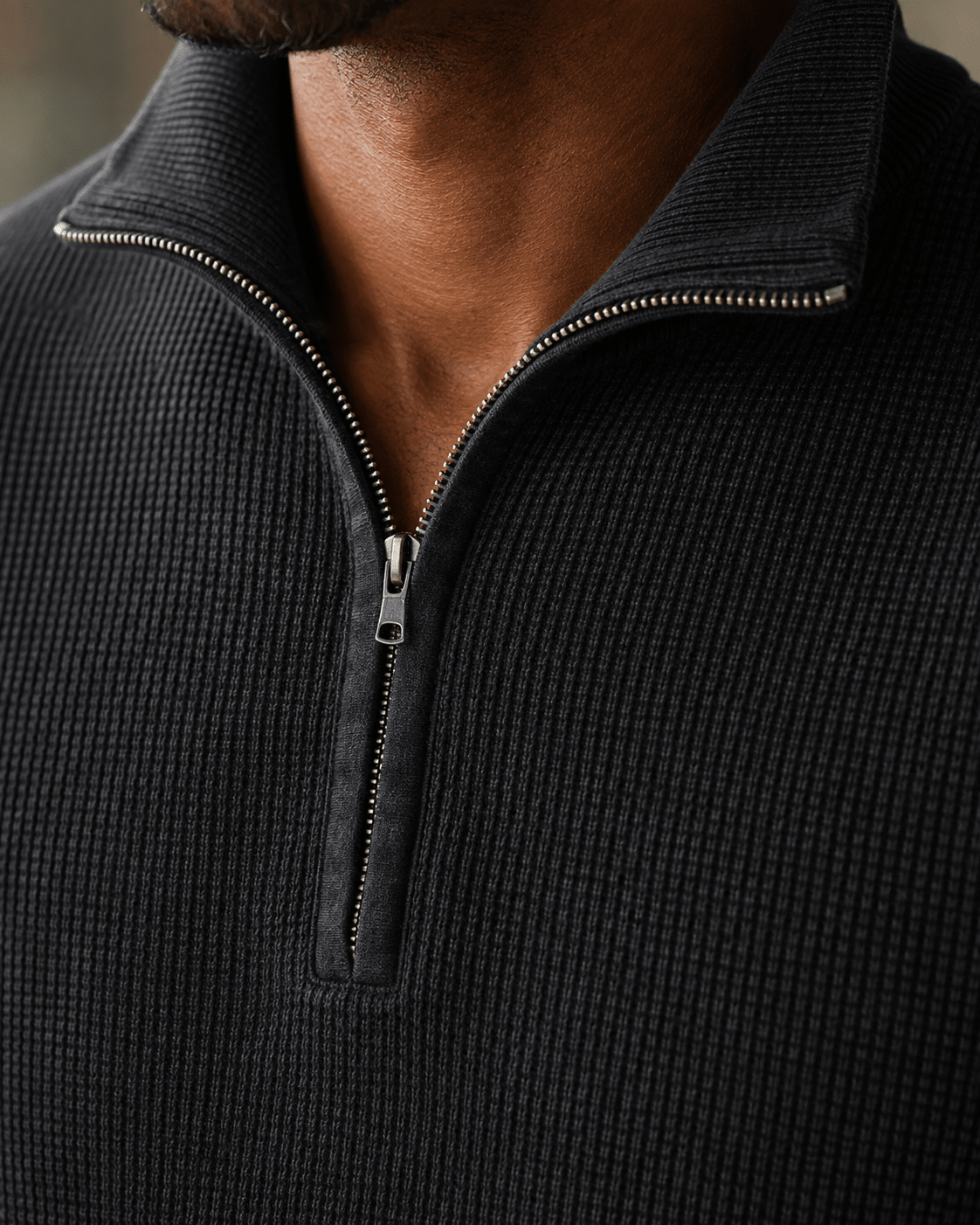 Sandwashed Thermal Quarter-Zip Sweater - F/X Fusion - Quarter-Zip Sweater - #color_Black