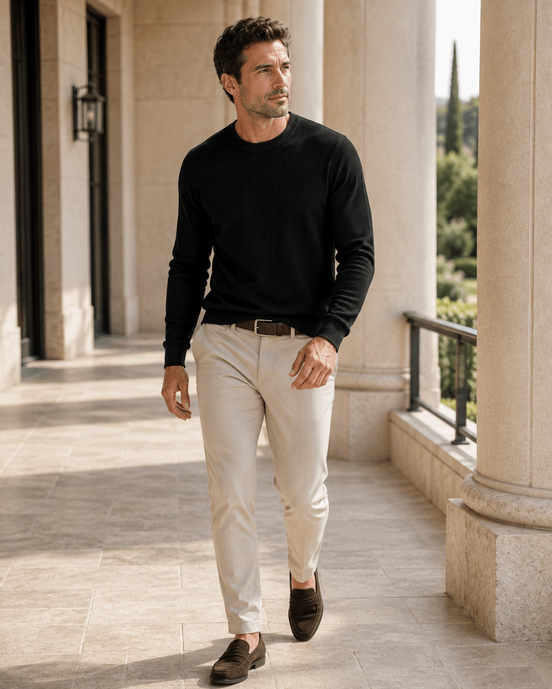 Sandwashed Thermal Crewneck Sweater - F/X Fusion - Crewneck Sweater - #color_Black