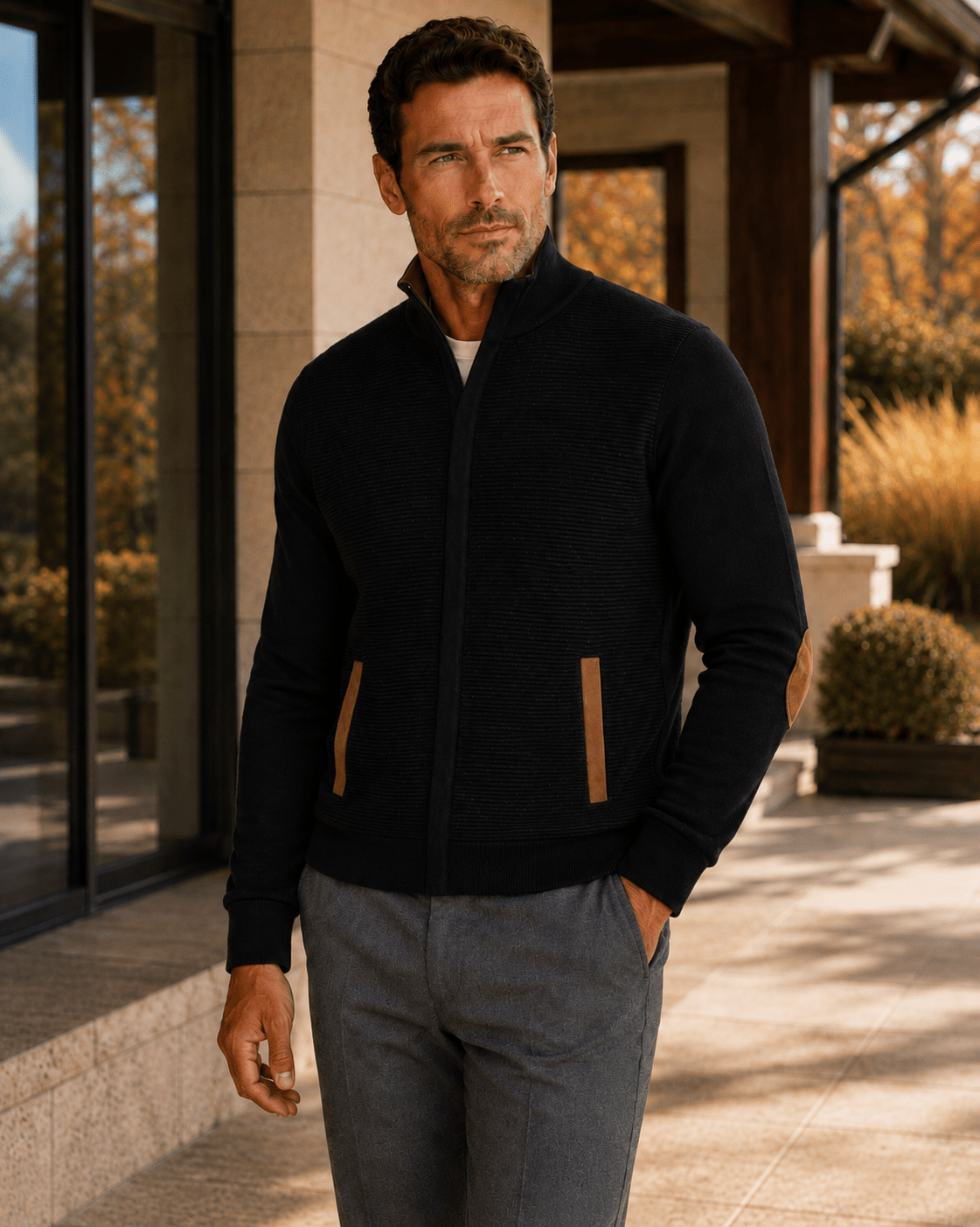 Ottoman Full-Zip Mock Neck Sweater - F/X Fusion - Full-Zip Sweater - #color_Black