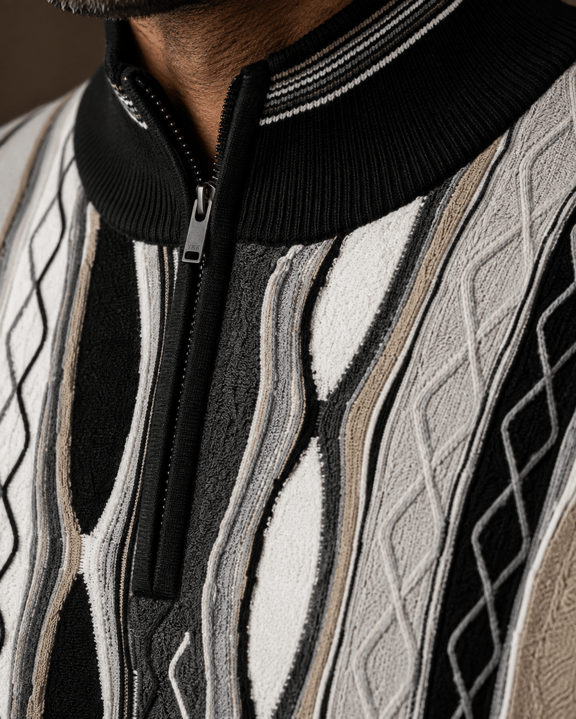 Vertical Textured Quarter-Zip Sweater - F/X Fusion - Quarter-Zip Sweater - #color_Black