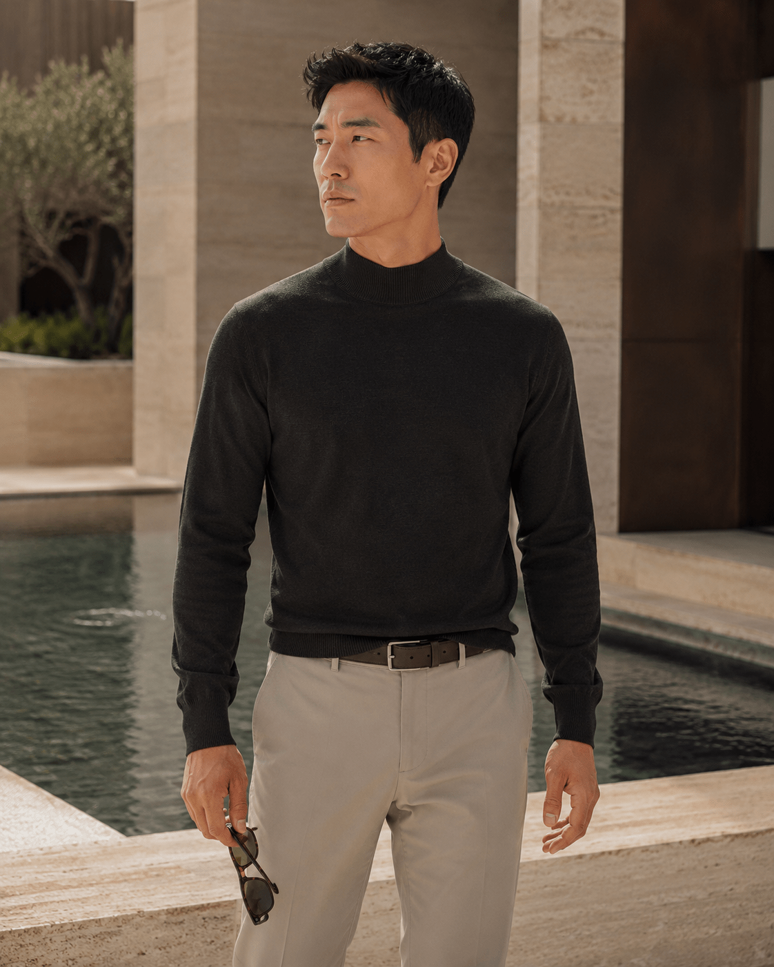 Cotton-Blend Mock Neck Sweater - F/X Fusion - Mock Neck Sweater - #color_Black