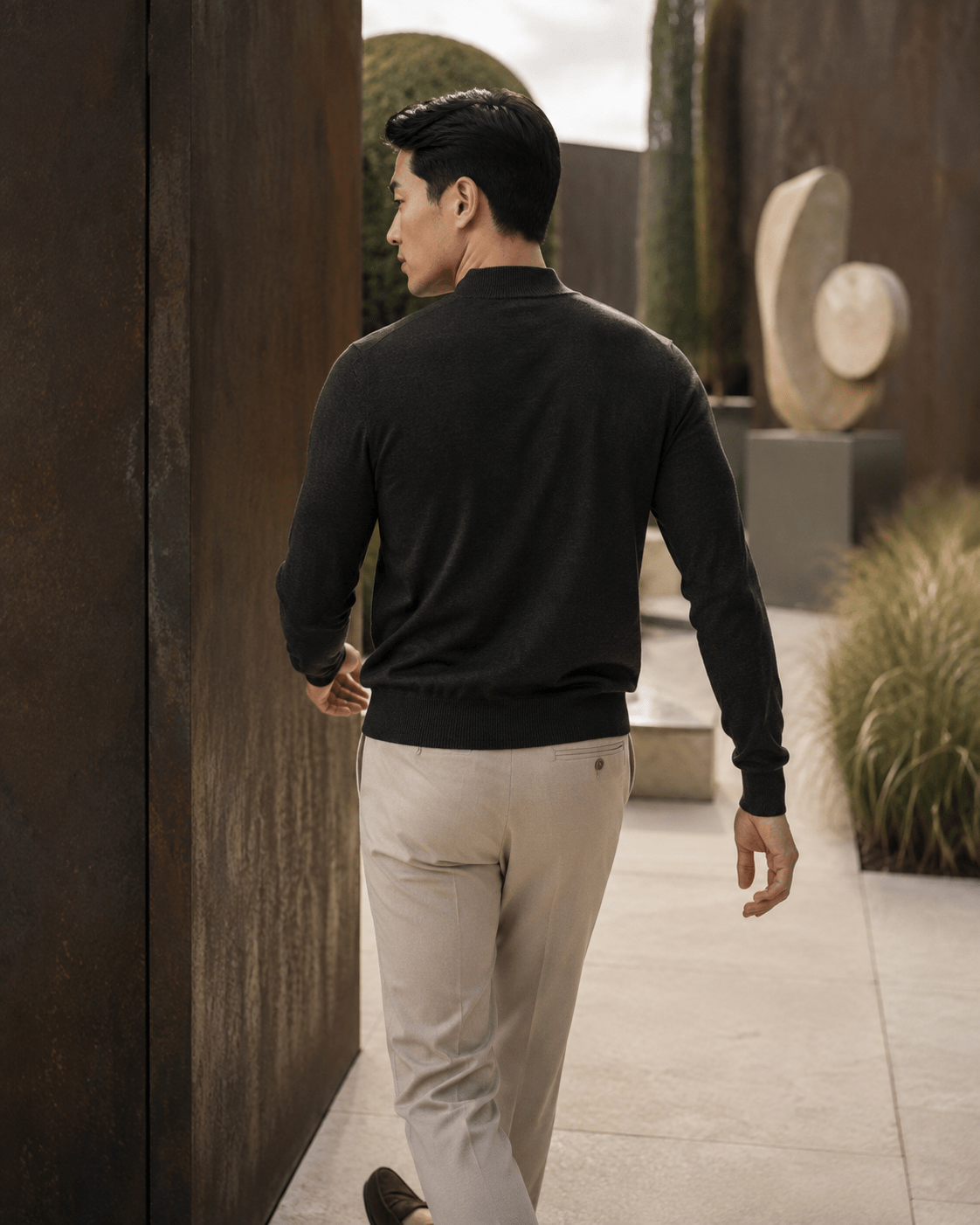Cotton-Blend Mock Neck Sweater - F/X Fusion - Mock Neck Sweater - #color_Black