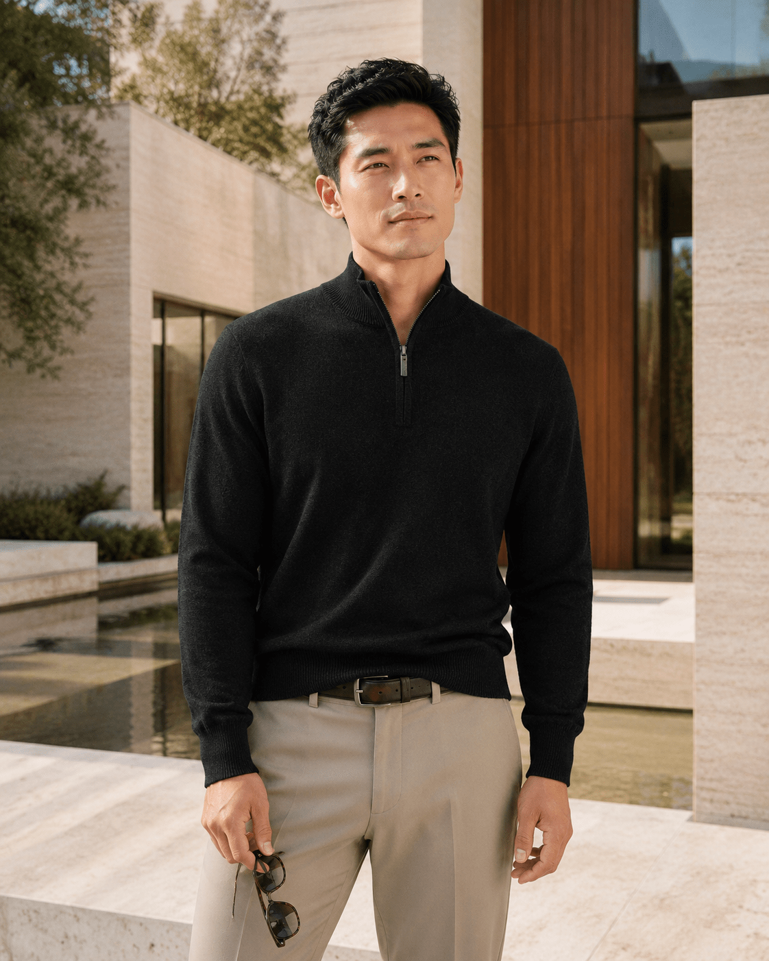 Cotton-Blend Quarter-Zip Sweater - F/X Fusion - Quarter-Zip Sweater - #color_Black