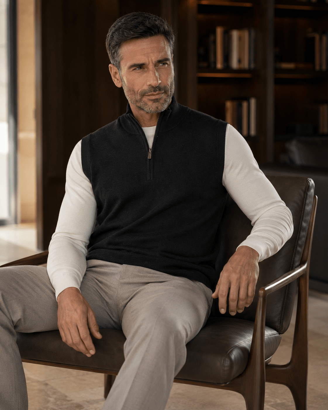 Cotton-Blend Quarter-Zip Vest - F/X Fusion - Quarter-Zip Vest - #color_Black