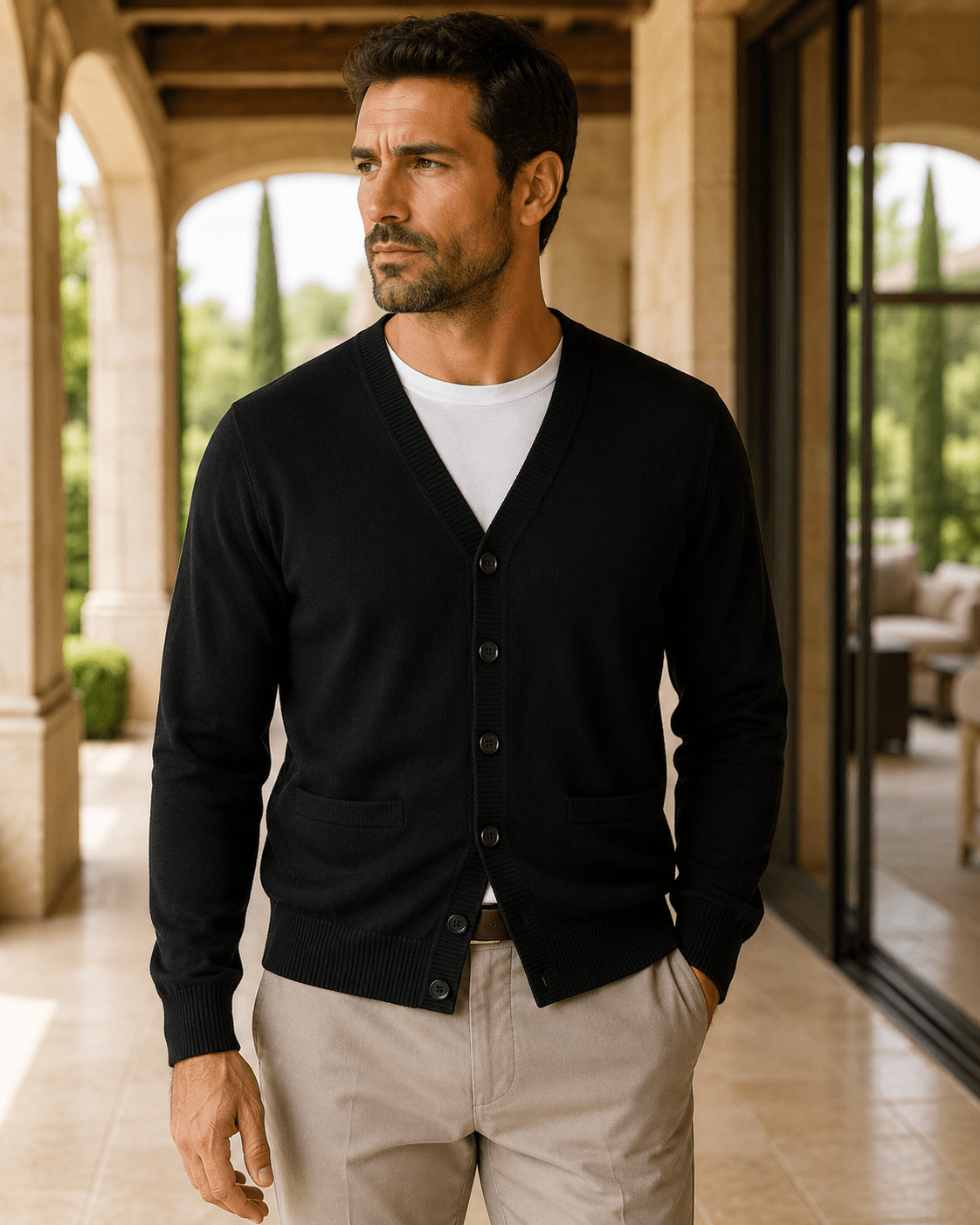 Jersey Button Cardigan Sweater - F/X Fusion - Cardigan Sweater - #color_Black