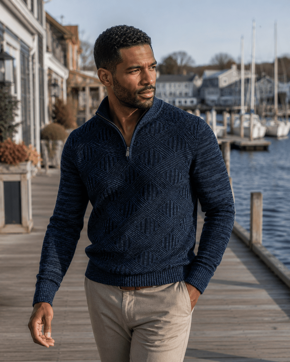 Textured Lattice Quarter-Zip Sweater - F/X Fusion - Quarter-Zip Sweater - #color_Blue