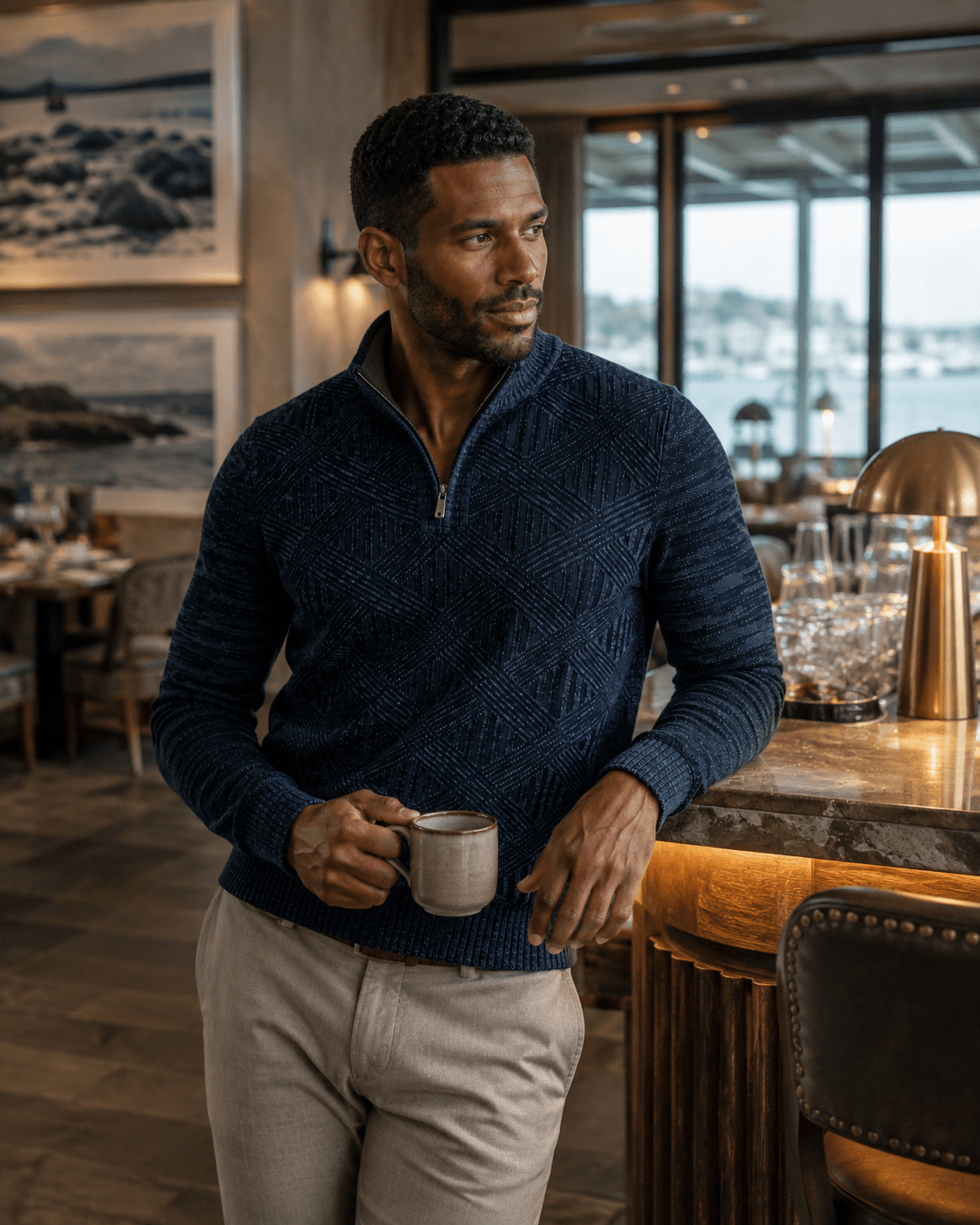 Textured Lattice Quarter-Zip Sweater - F/X Fusion - Quarter-Zip Sweater - #color_Blue