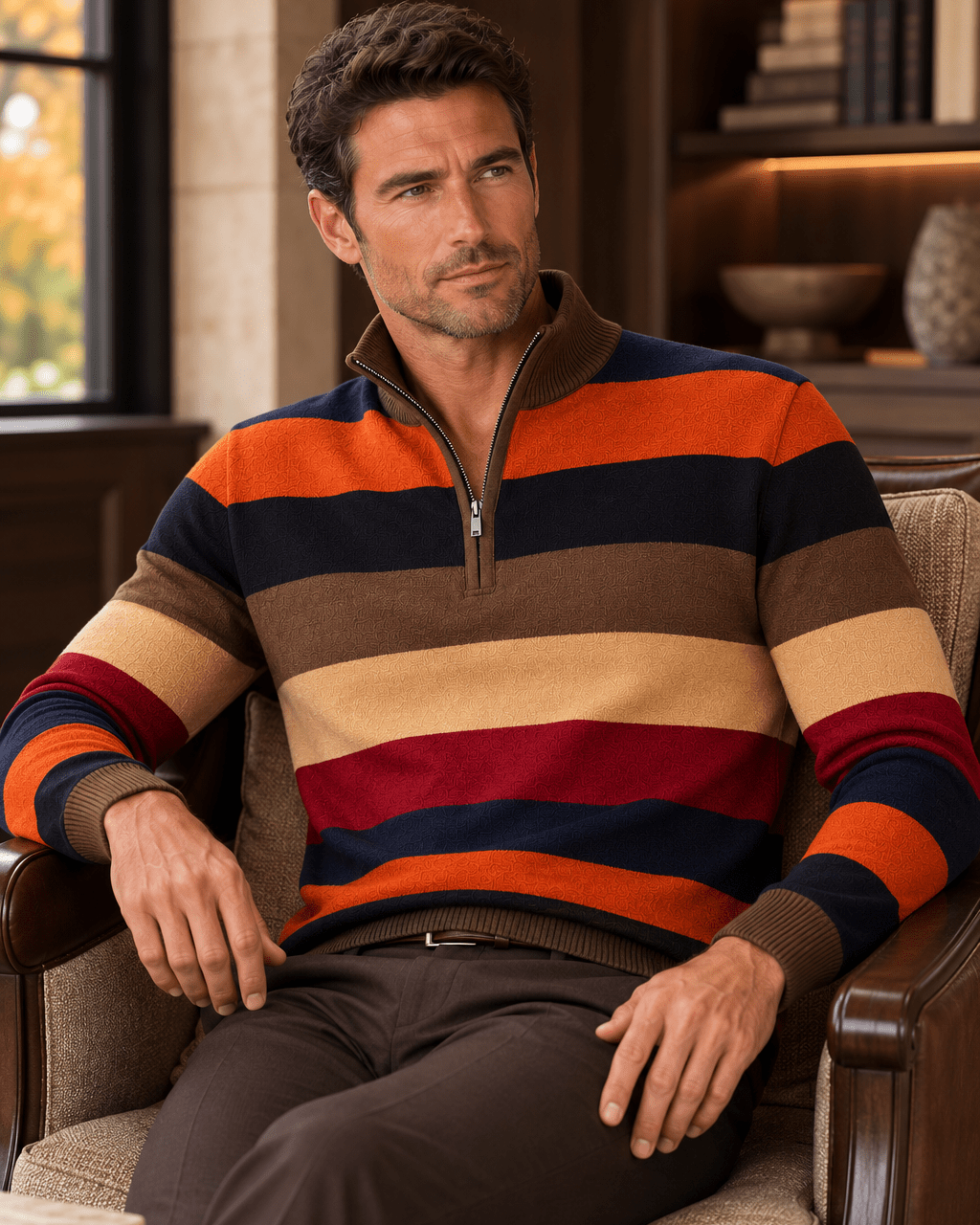Rugby Stripe Quarter-Zip Sweater - F/X Fusion - Quarter-Zip Sweater - #color_Bright Combo