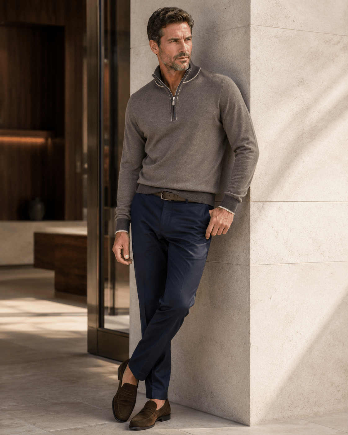 Birdseye Quarter-Zip Sweater - F/X Fusion - Quarter-Zip Sweater - #color_Chocolate