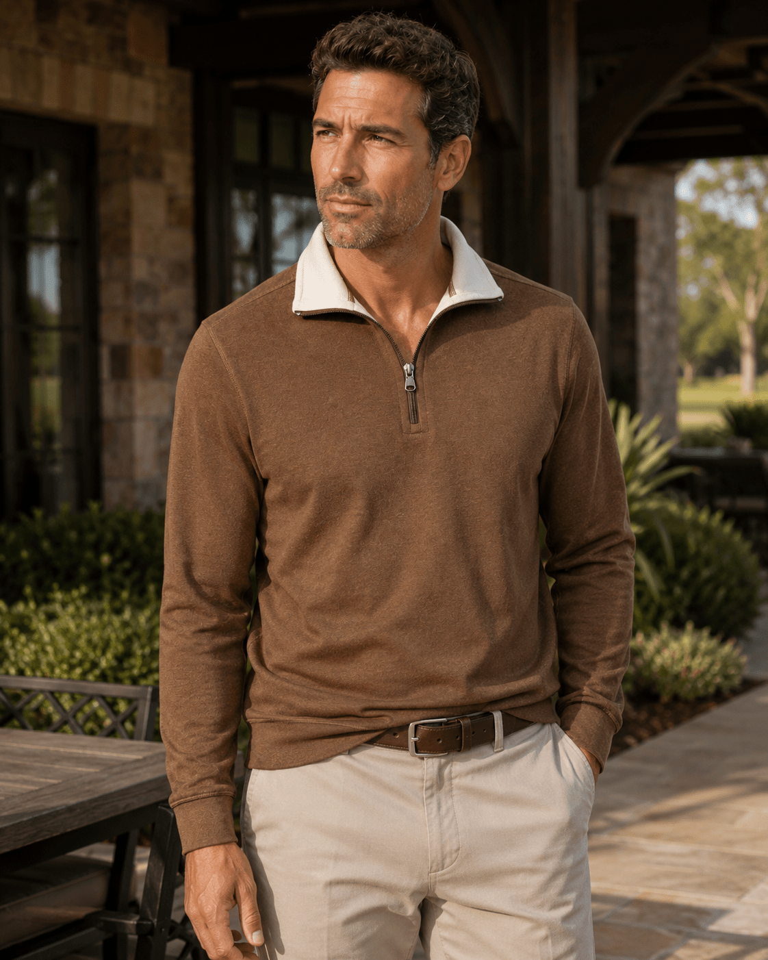 Reversible Quarter-Zip Sweater - F/X Fusion - Quarter-Zip Sweater - #color_Brown