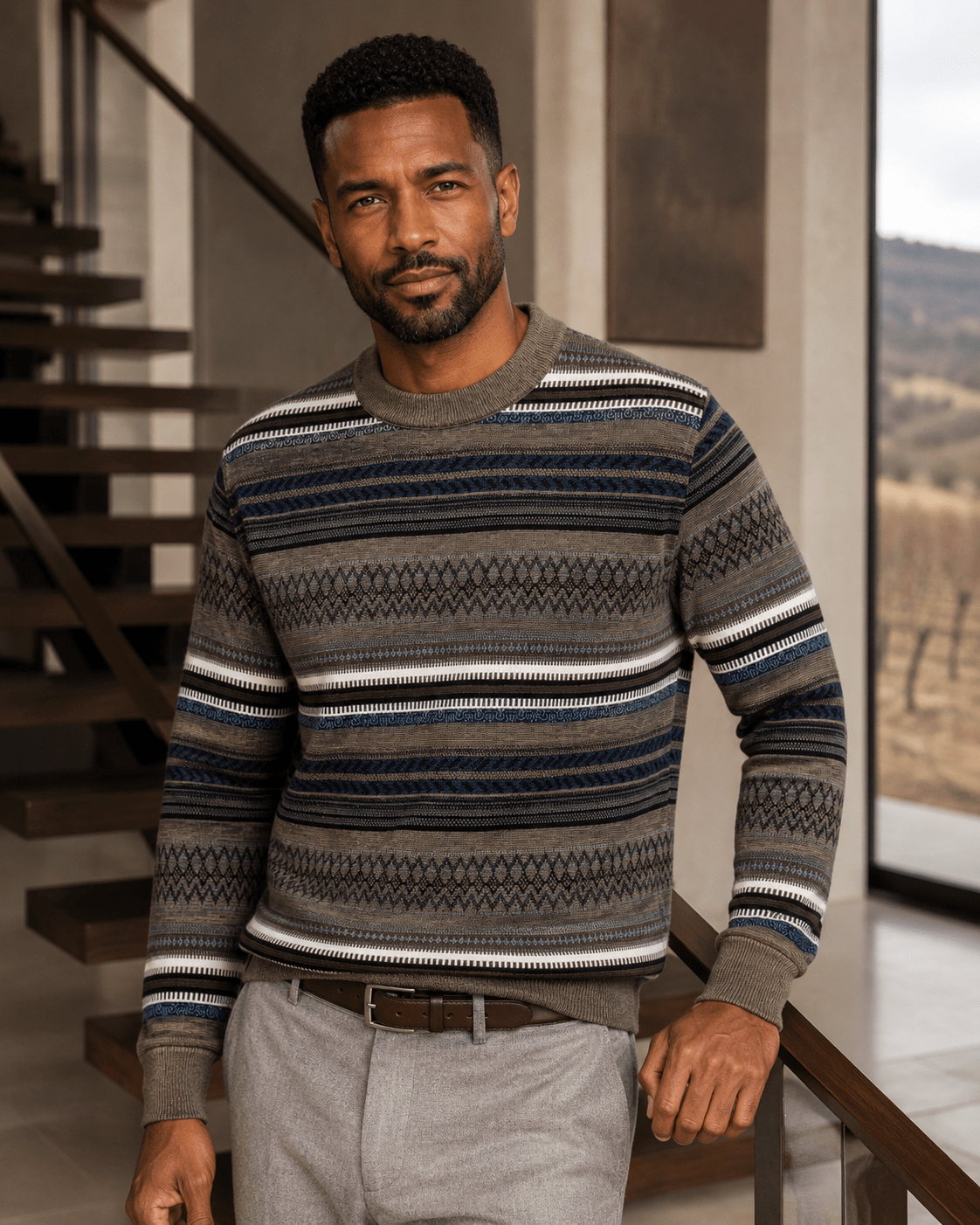 Novelty Stripe Crewneck Sweater - F/X Fusion - Crewneck Sweater - #color_Taupe