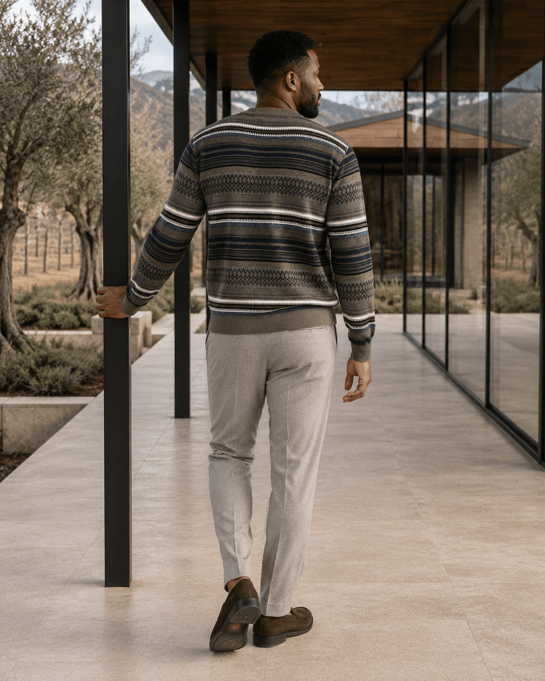 Novelty Stripe Crewneck Sweater - F/X Fusion - Crewneck Sweater - #color_Taupe