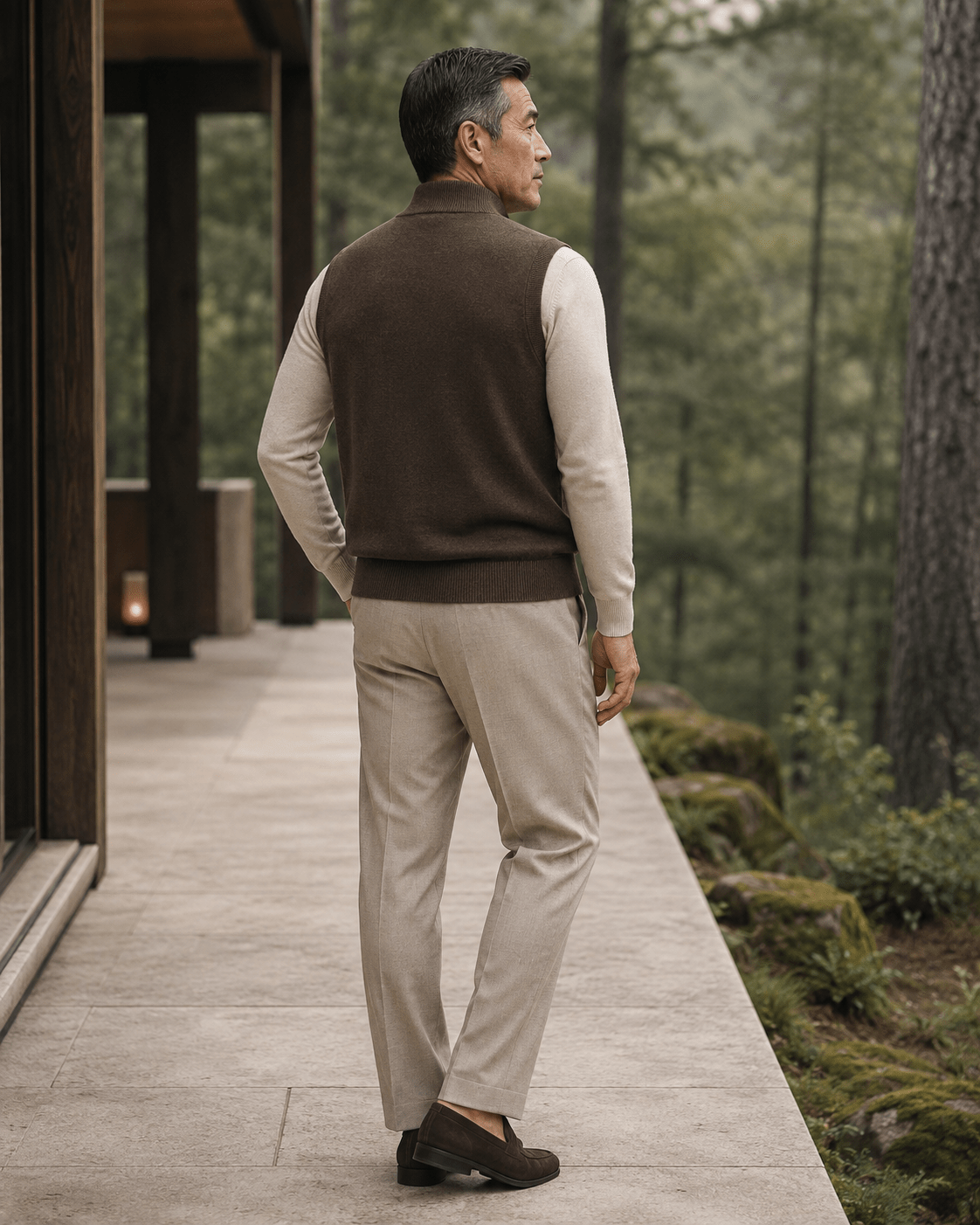 Cotton-Blend Quarter-Zip Vest - F/X Fusion - Quarter-Zip Vest - #color_Brown Heather