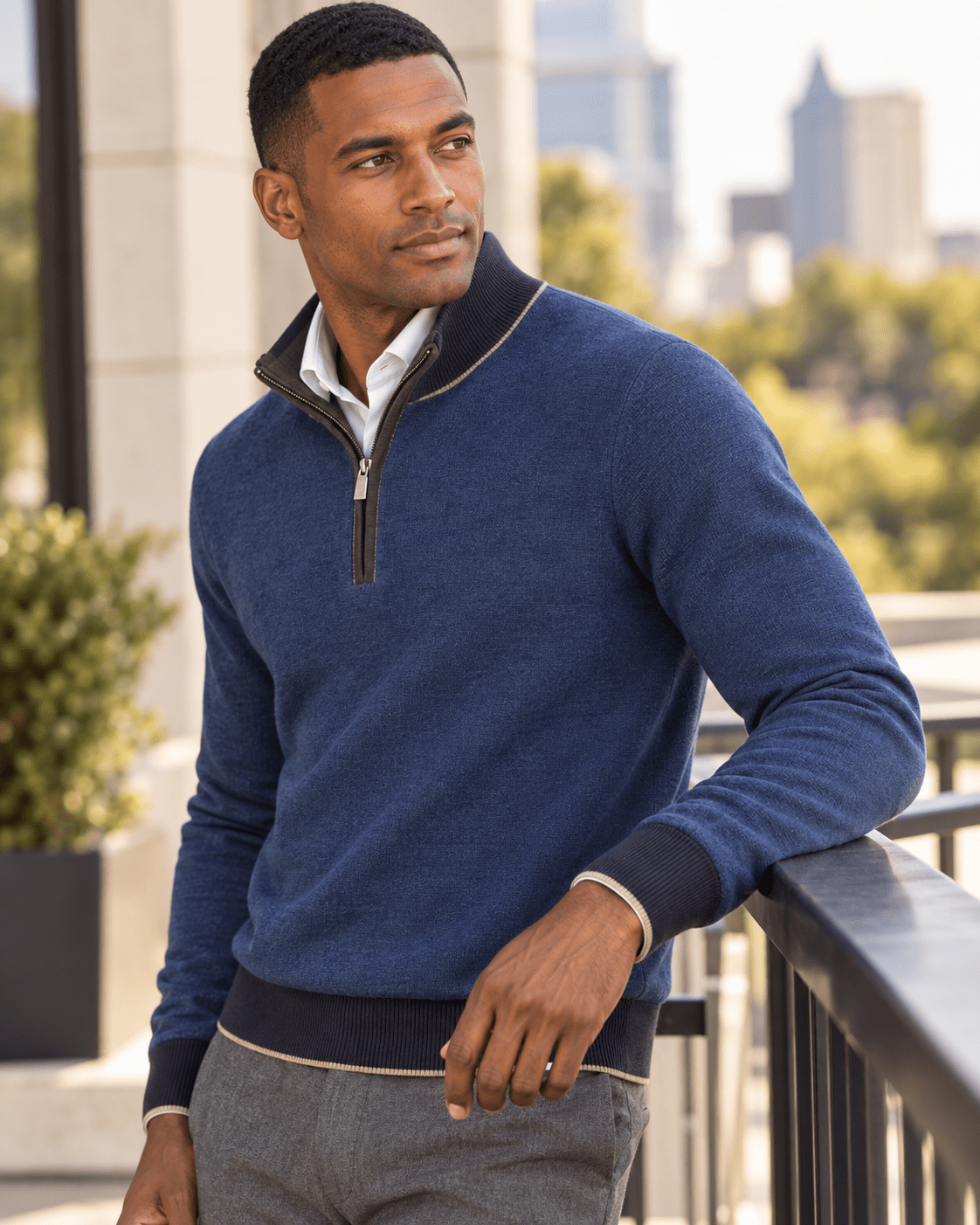 Birdseye Quarter-Zip Sweater - F/X Fusion - Quarter-Zip Sweater - #color_Brown Heather