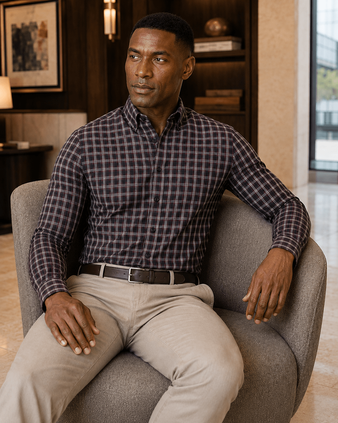 Cotton Blend Plaid Underbutton Shirt - F/X Fusion - Underbutton Dress shirt - #color_Burgundy