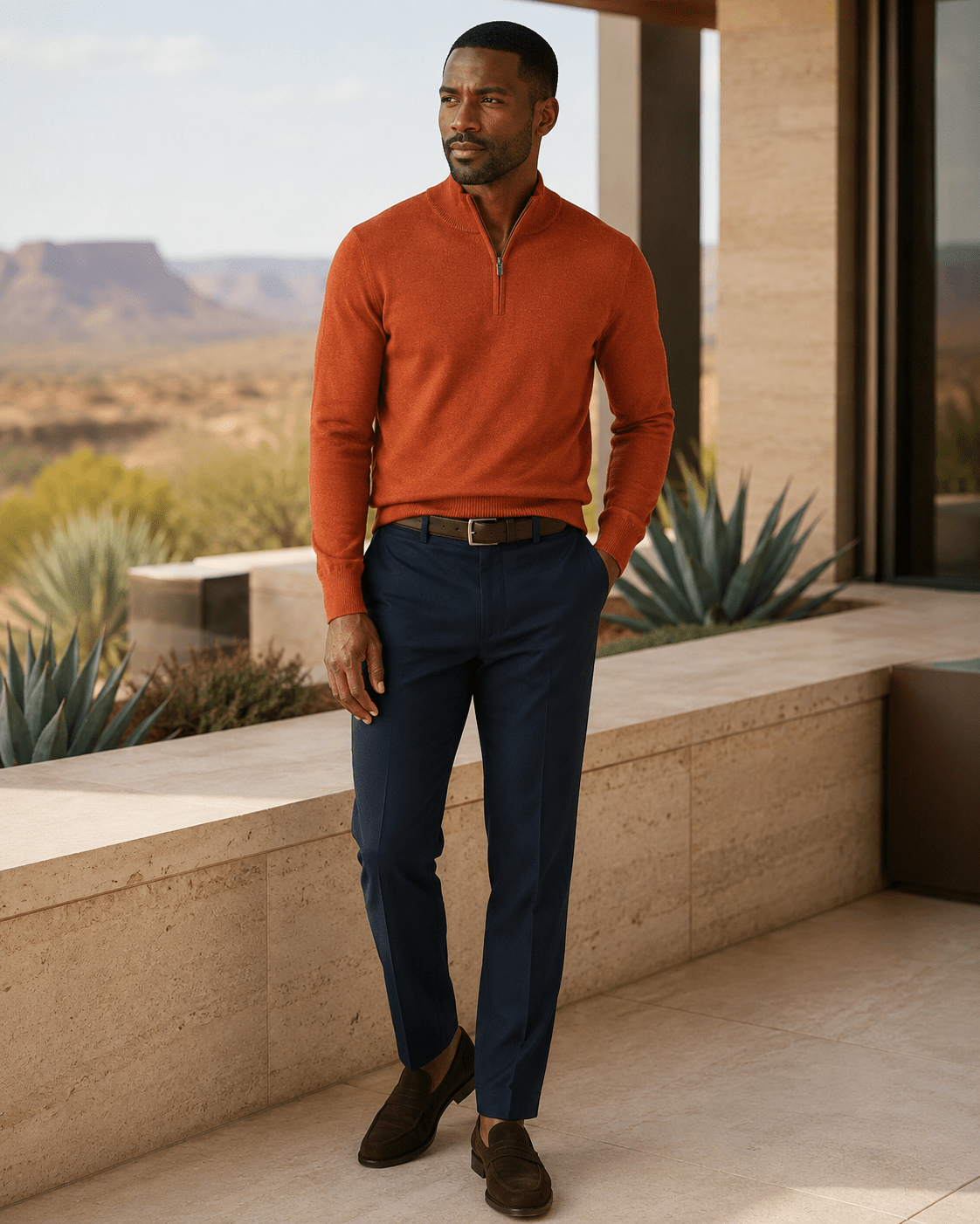 Cotton-Blend Quarter-Zip Sweater - F/X Fusion - Quarter-Zip Sweater - #color_Burnt Orange