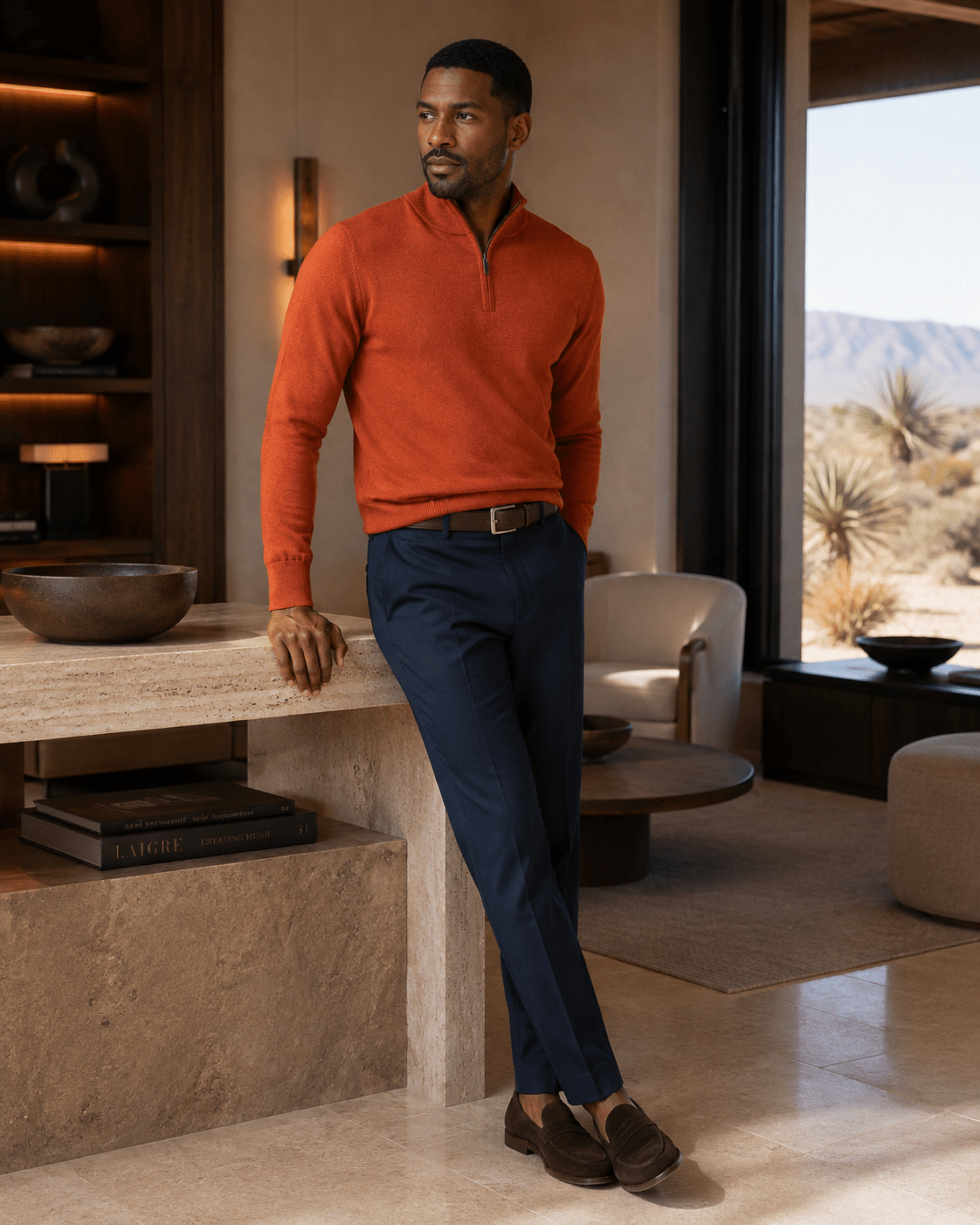 Cotton-Blend Quarter-Zip Sweater - F/X Fusion - Quarter-Zip Sweater - #color_Burnt Orange