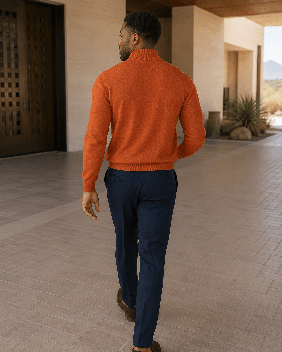 Cotton-Blend Quarter-Zip Sweater - F/X Fusion - Quarter-Zip Sweater - #color_Burnt Orange
