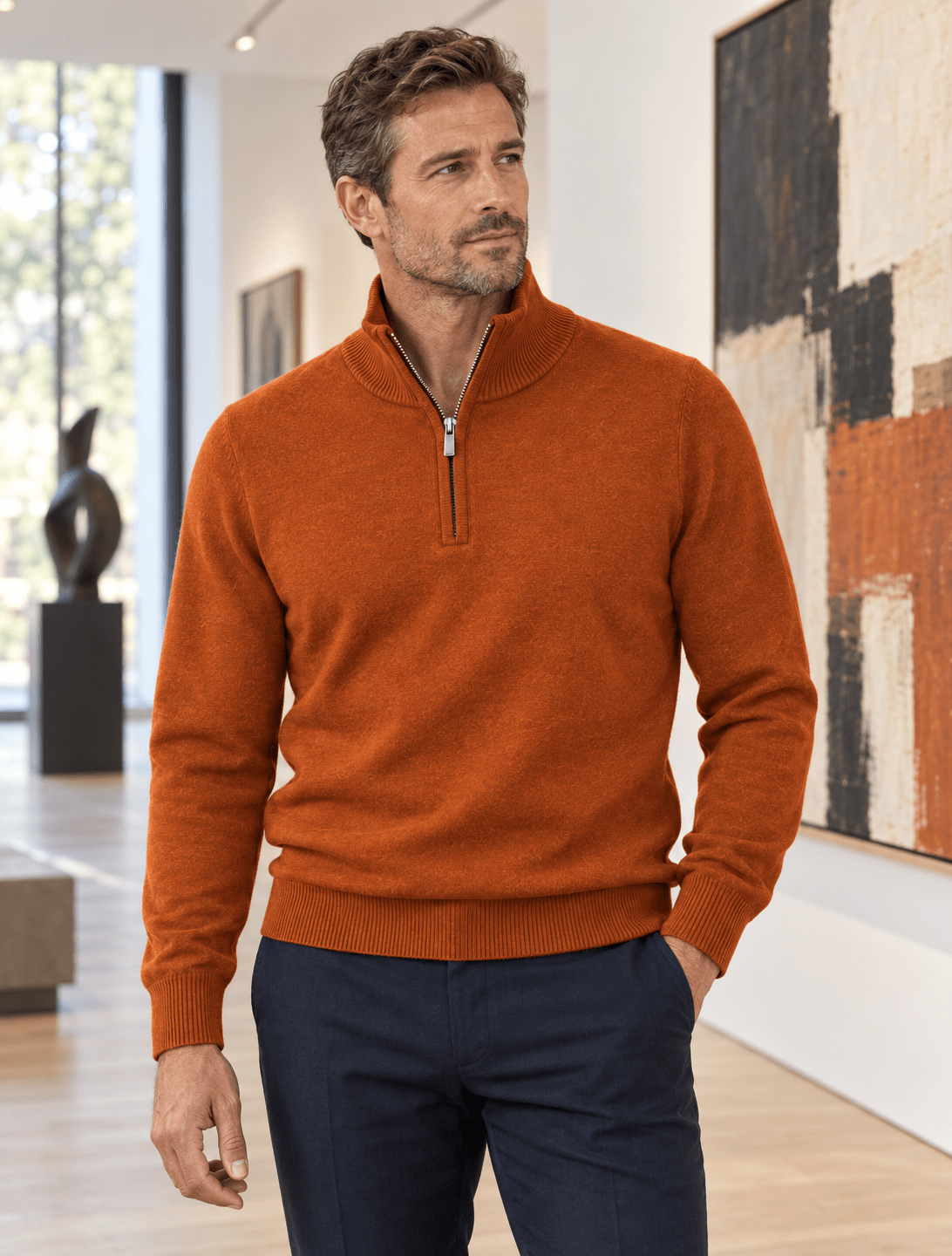 Cotton-Blend Quarter-Zip Sweater - F/X Fusion - Quarter-Zip Sweater - #color_Butterscotch