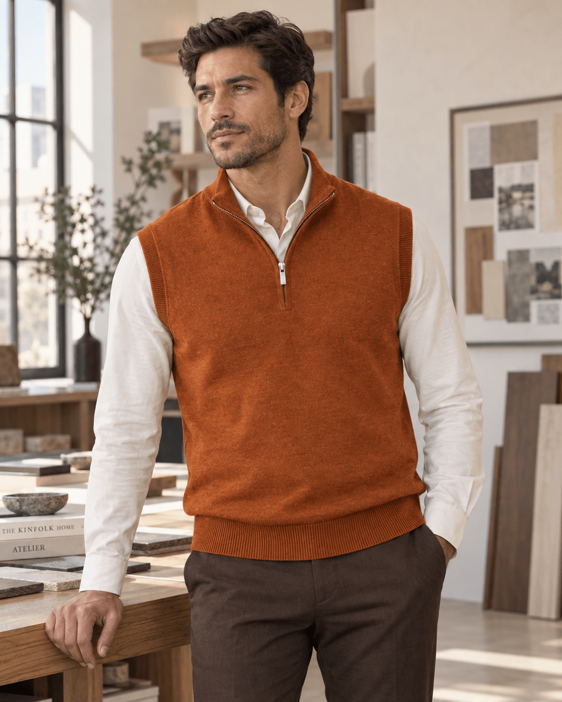 Cotton-Blend Quarter-Zip Vest - F/X Fusion - Quarter-Zip Vest - #color_Butterscotch
