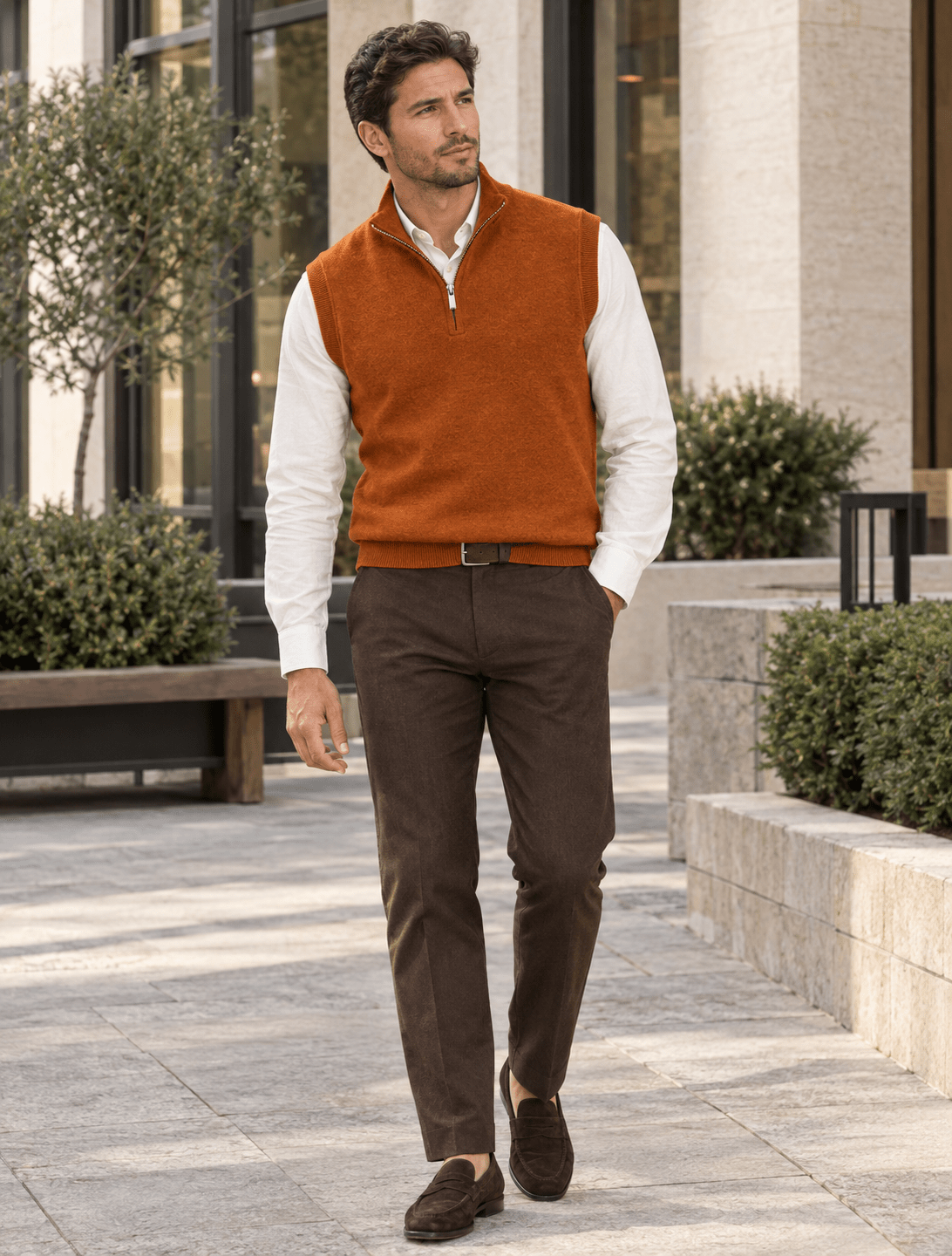 Cotton-Blend Quarter-Zip Vest - F/X Fusion - Quarter-Zip Vest - #color_Butterscotch