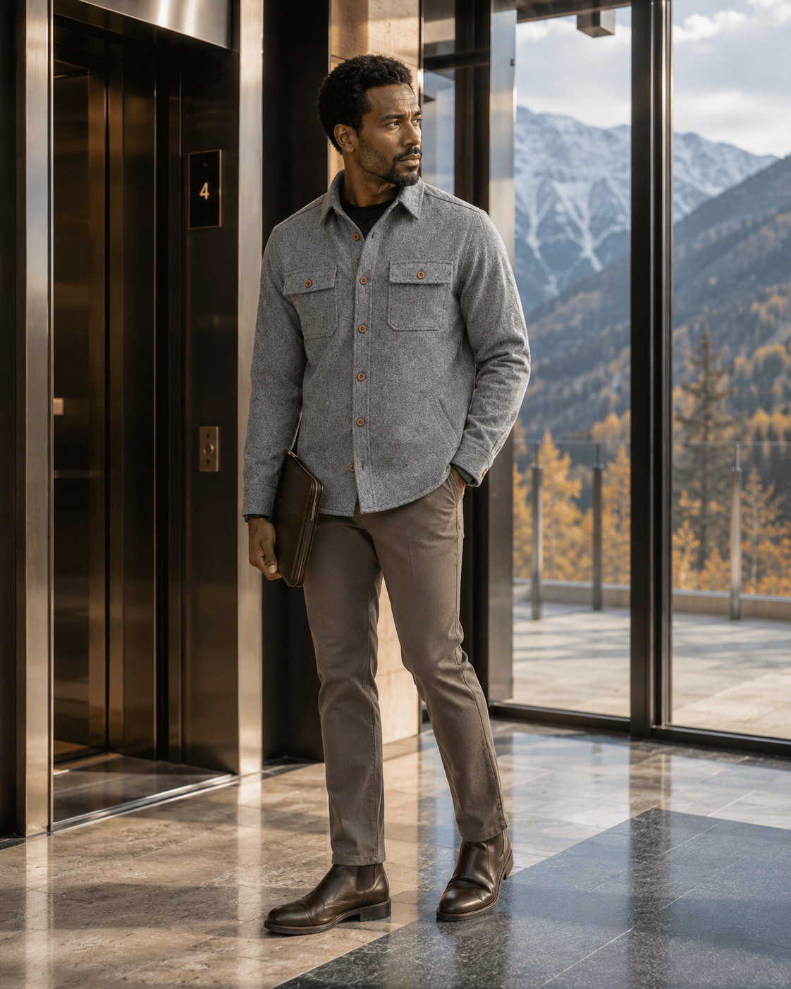 Herringbone Shirt Jacket - F/X Fusion - Shirt Jacket - #color_Charcoal
