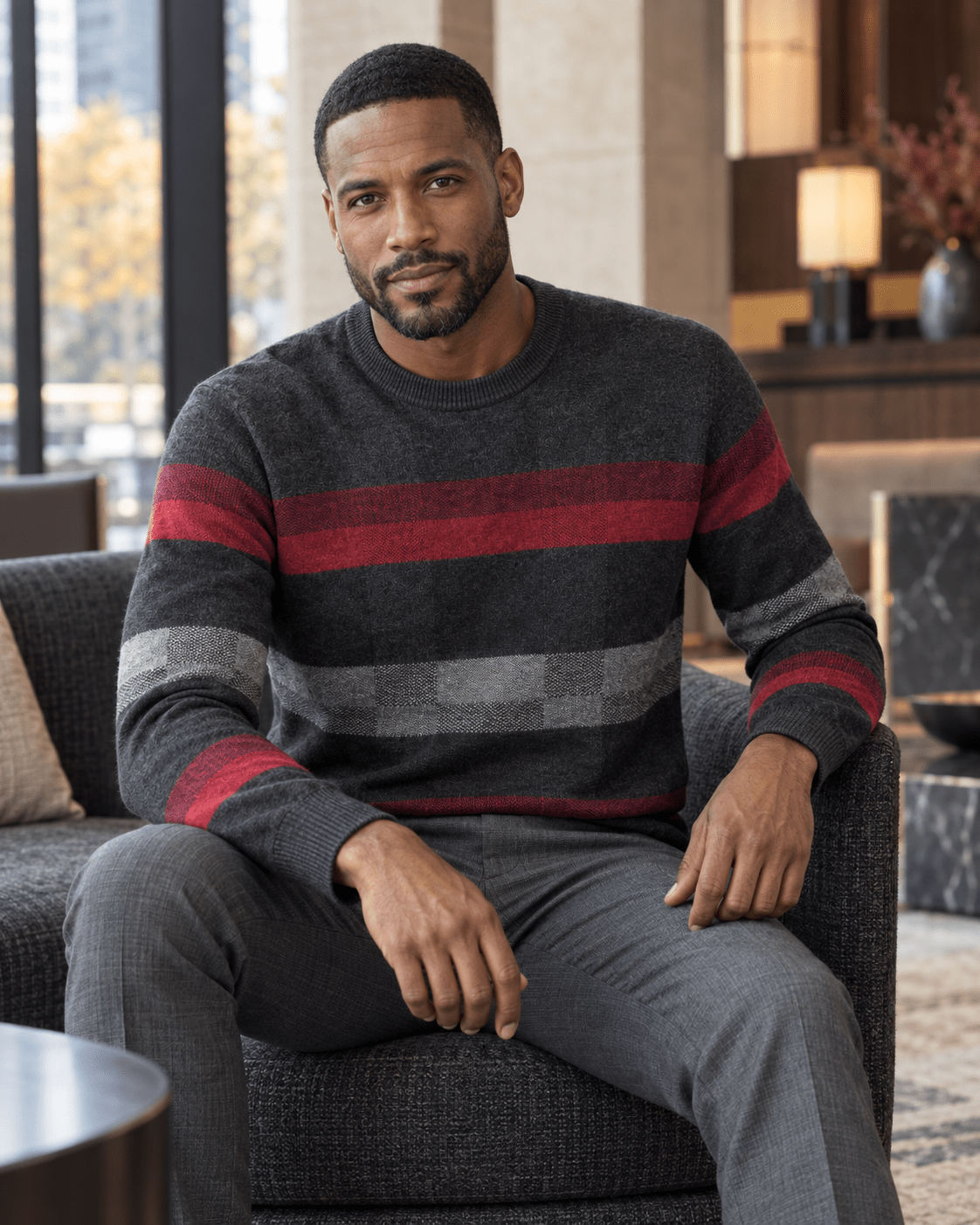 Textured Patterned Crewneck Sweater - F/X Fusion - Crewneck Sweater - #color_Charcoal