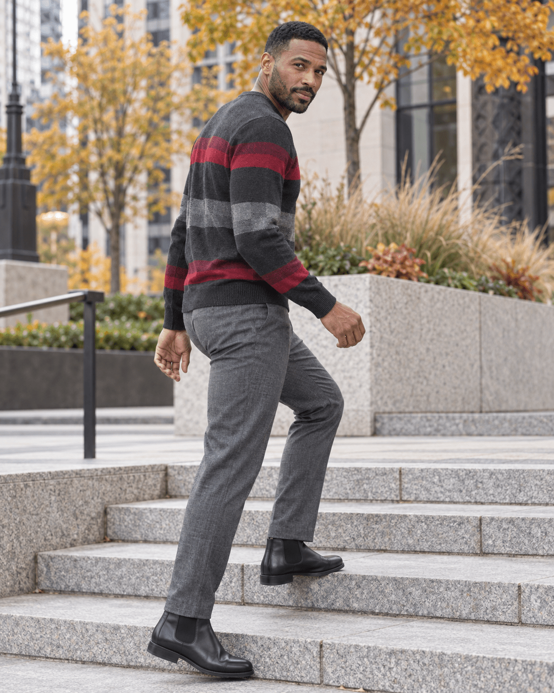 Textured Patterned Crewneck Sweater - F/X Fusion - Crewneck Sweater - #color_Charcoal