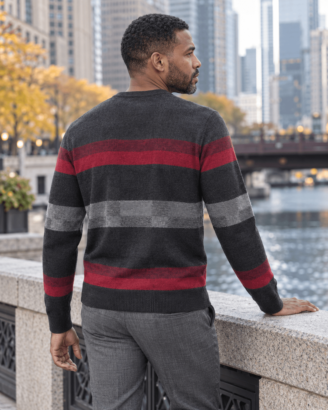 Textured Patterned Crewneck Sweater - F/X Fusion - Crewneck Sweater - #color_Charcoal