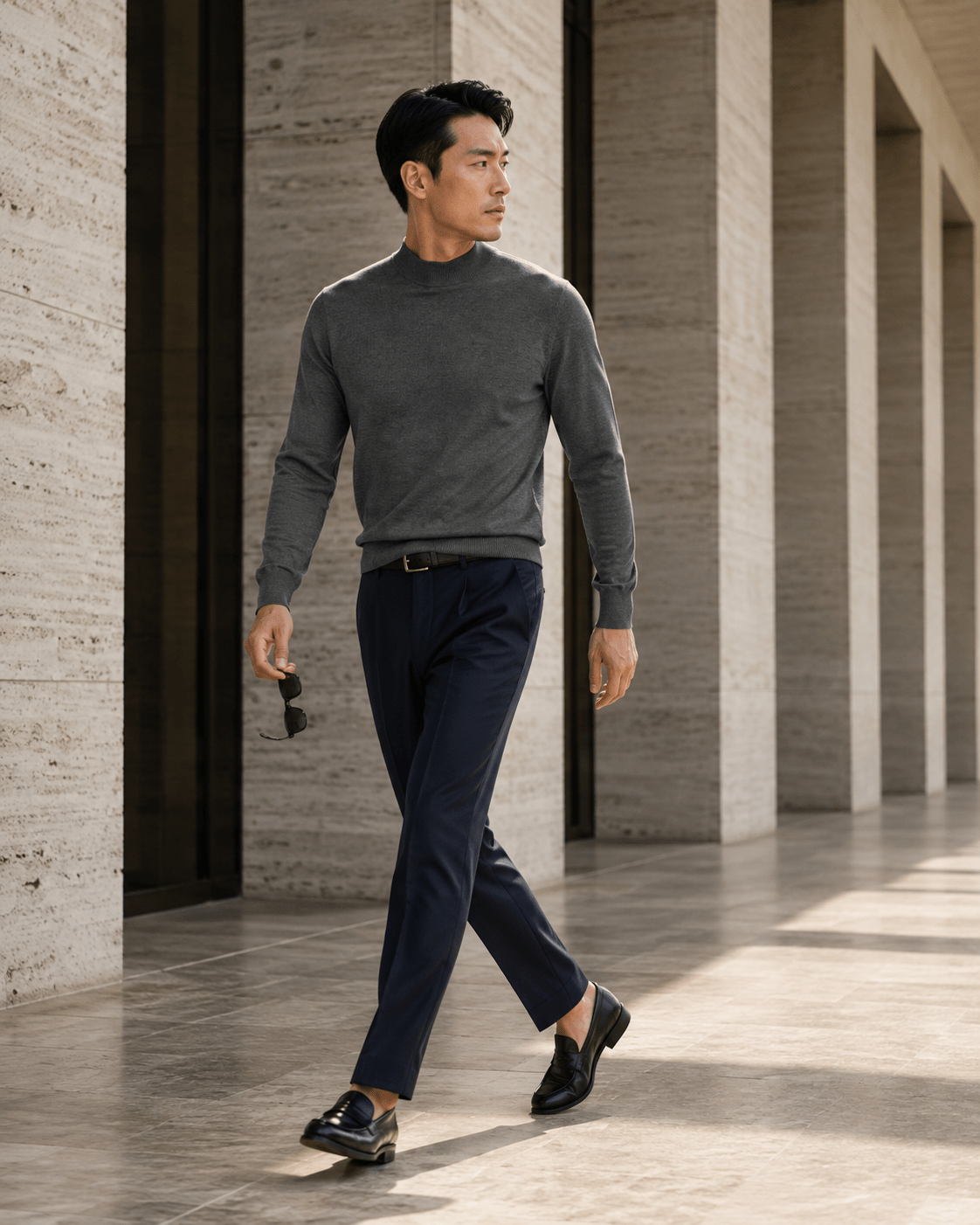 Cotton-Blend Mock Neck Sweater - F/X Fusion - Mock Neck Sweater - #color_Charcoal Heather