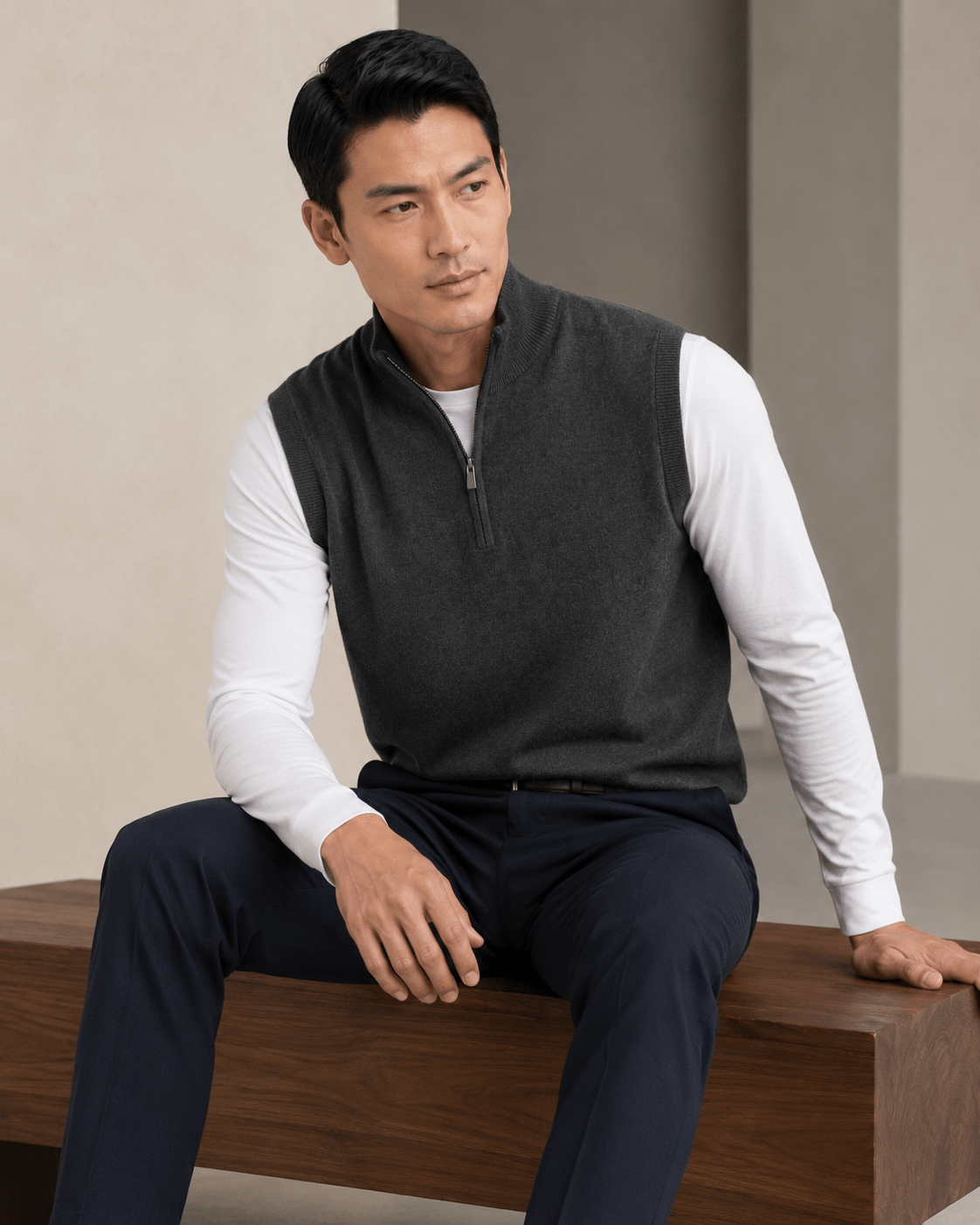 Cotton-Blend Quarter-Zip Vest - F/X Fusion - Quarter-Zip Vest - #color_Charcoal Heather