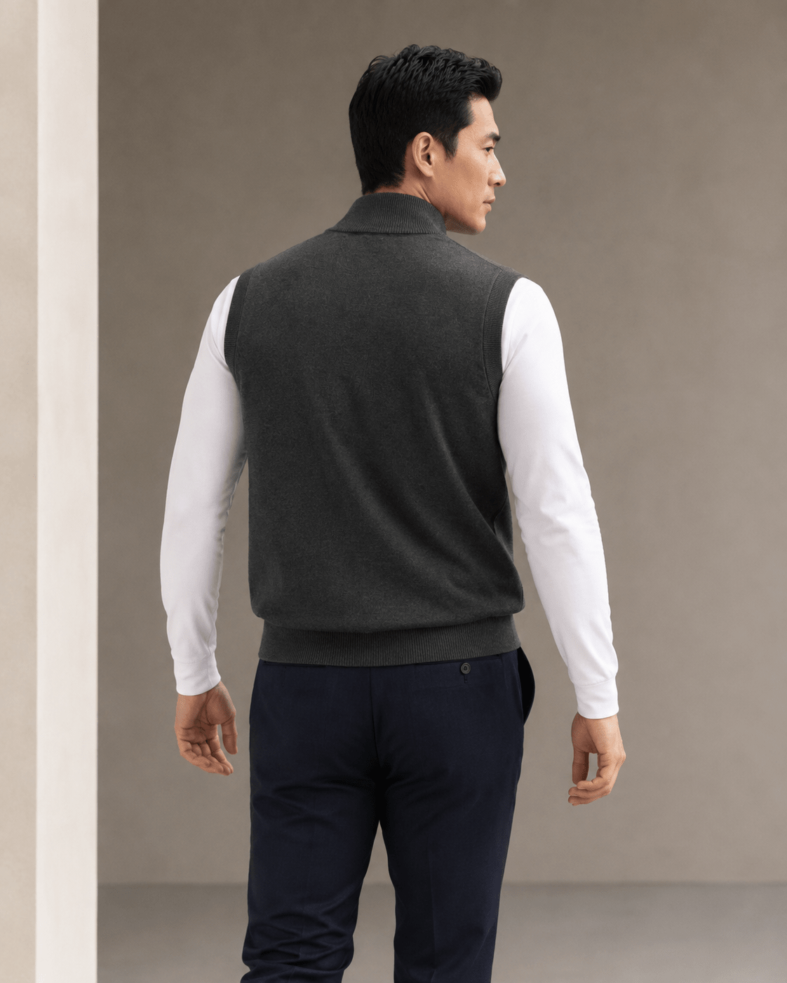 Cotton-Blend Quarter-Zip Vest - F/X Fusion - Quarter-Zip Vest - #color_Charcoal Heather