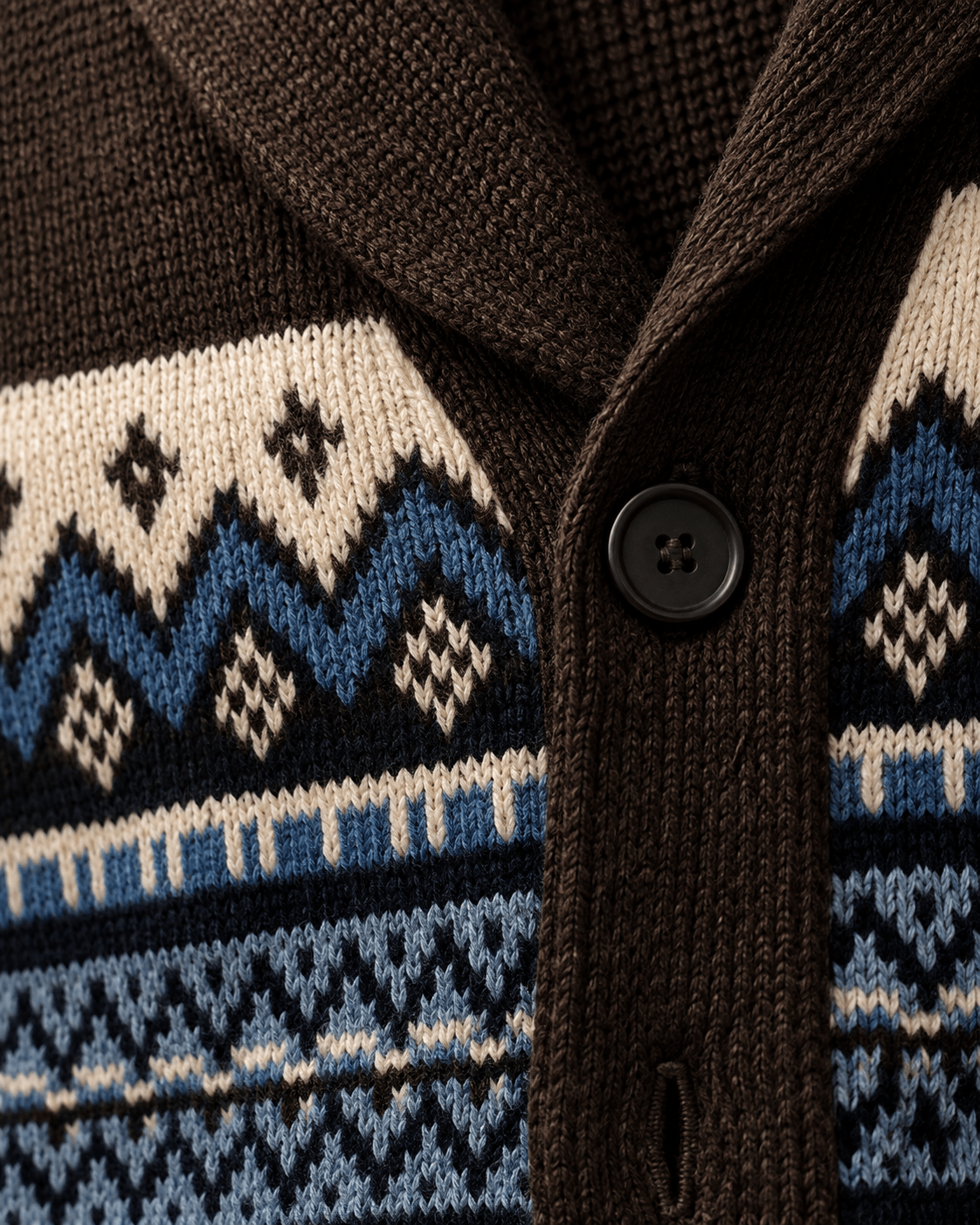 Fair Isle Shawl Collar Cardigan Sweater - F/X Fusion - Cardigan Sweater - #color_Brown