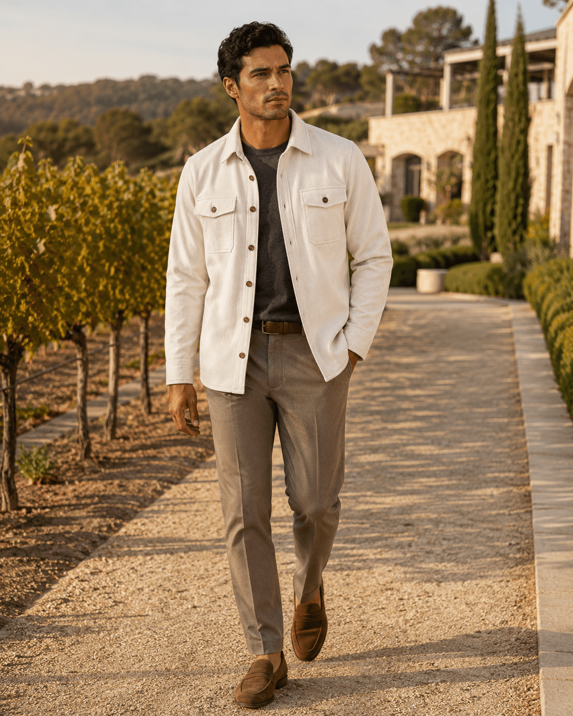 Washed Stretch Cord Button-Up Shirt - F/X Fusion - Overshirt Button-Up - #color_Sand