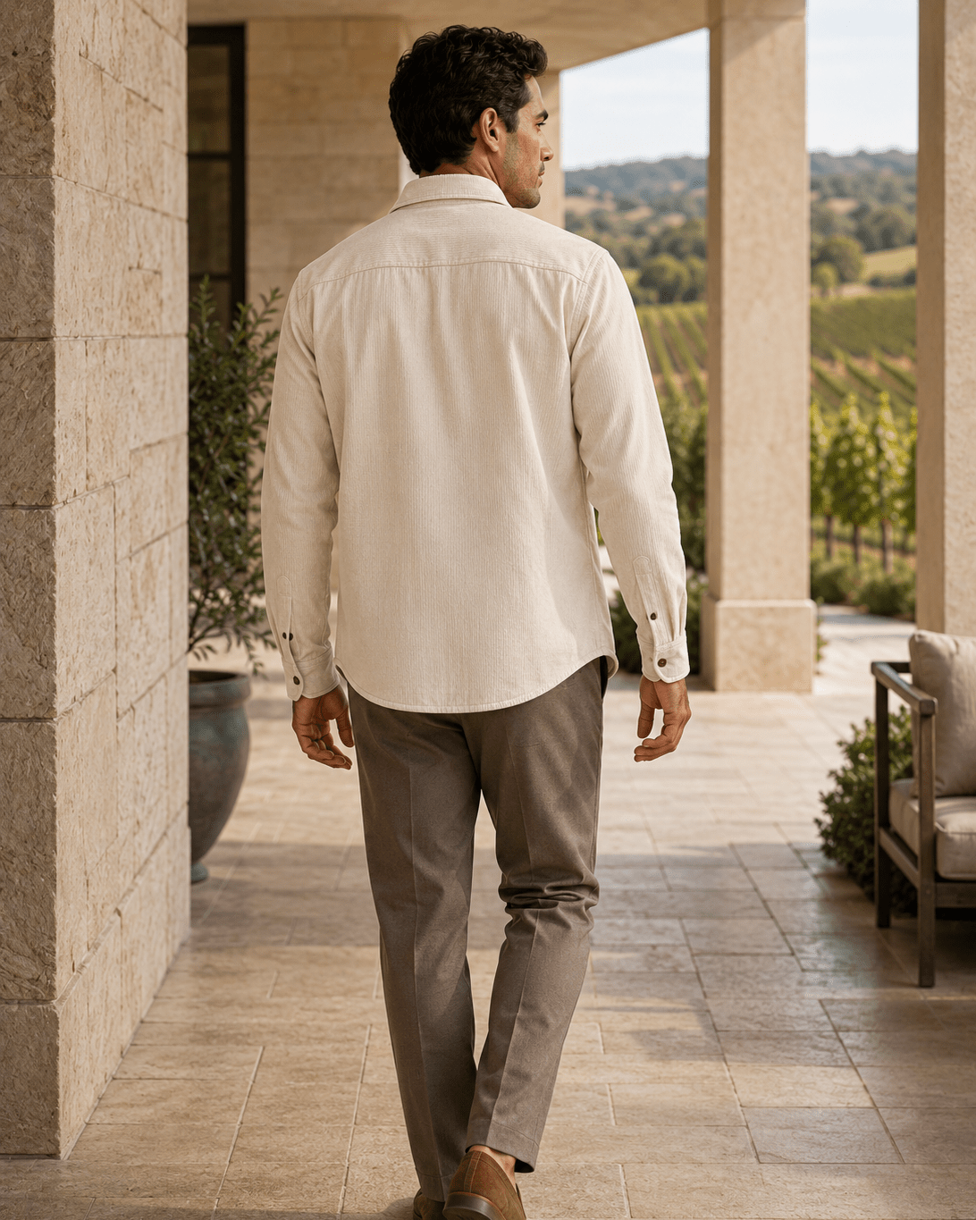Washed Stretch Cord Button-Up Shirt - F/X Fusion - Overshirt Button-Up - #color_Sand
