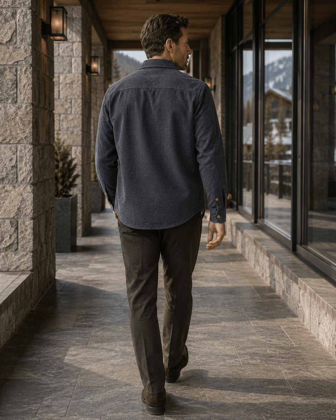 Washed Stretch Cord Button-Up Shirt - F/X Fusion - Overshirt Button-Up - #color_Indigo