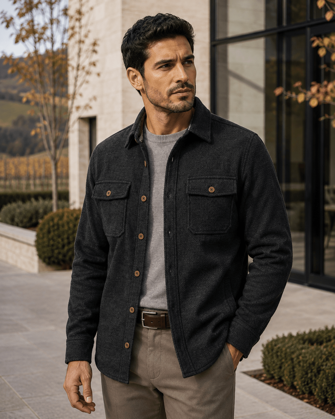 Washed Stretch Cord Button-Up Shirt - F/X Fusion - Overshirt Button-Up - #color_Black