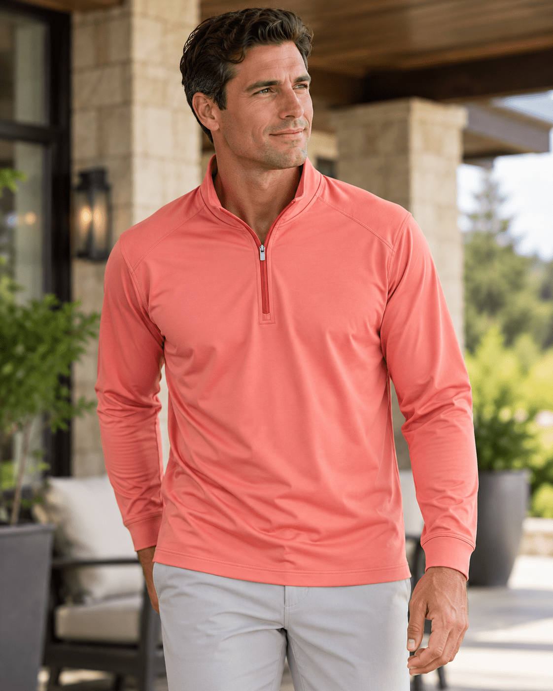 Microdot Performance Quarter-Zip - F/X Fusion - Golf Quarter-Zip - #color_Coral