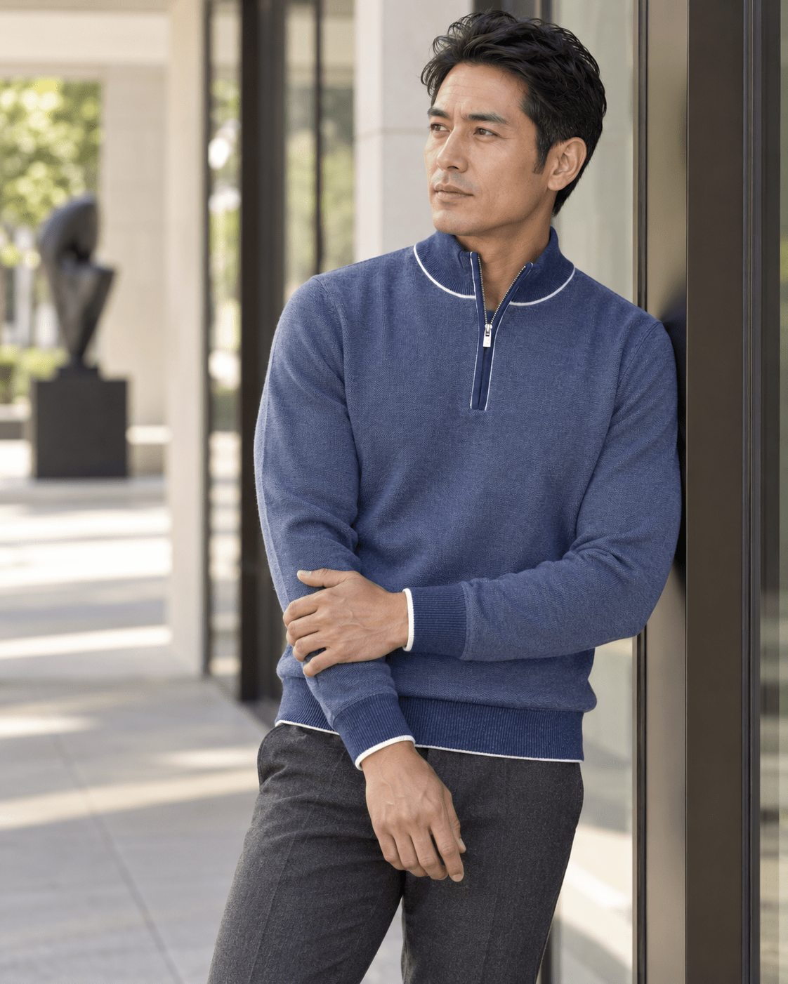 Birdseye Quarter-Zip Sweater - F/X Fusion - Quarter-Zip Sweater - #color_Cobalt