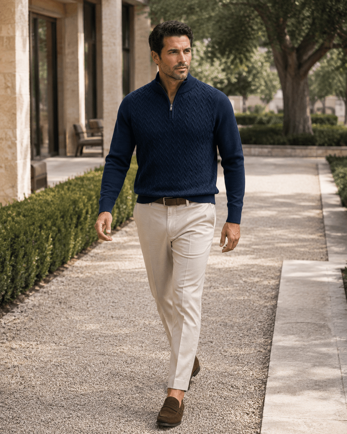 Textured Quarter-Zip Sweater - F/X Fusion - Quarter-Zip Sweater - #color_Cobalt