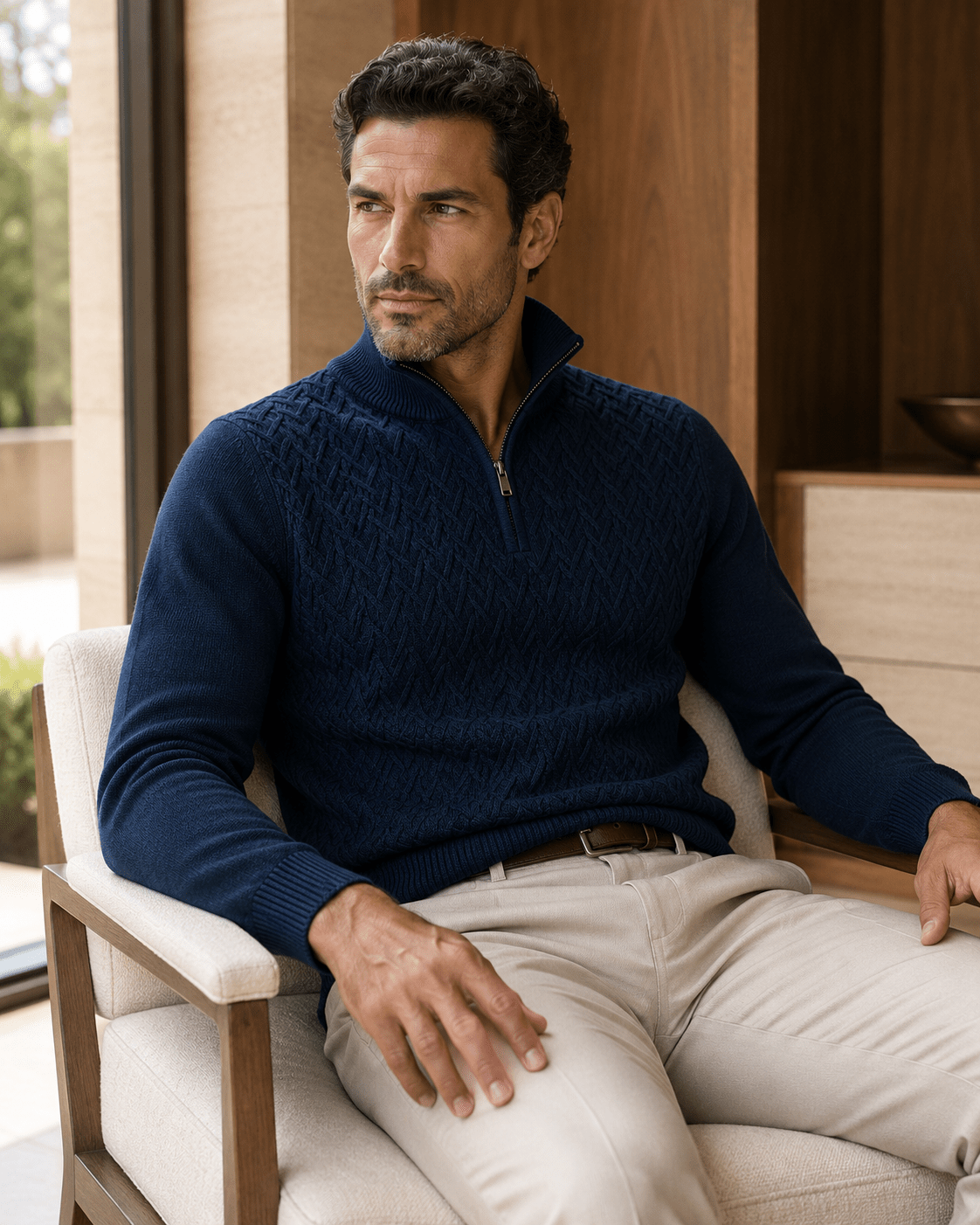 Textured Quarter-Zip Sweater - F/X Fusion - Quarter-Zip Sweater - #color_Cobalt