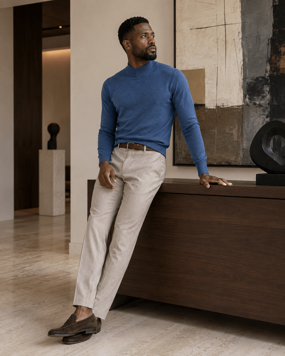 Cotton-Blend Mock Neck Sweater - F/X Fusion - Mock Neck Sweater - #color_Cobalt