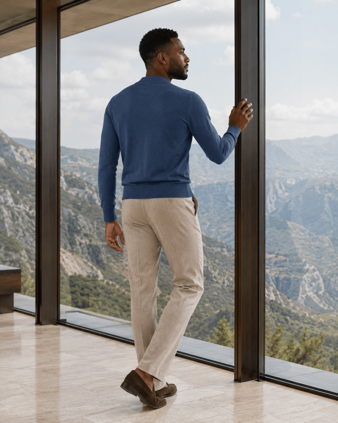 Cotton-Blend Mock Neck Sweater - F/X Fusion - Mock Neck Sweater - #color_Cobalt
