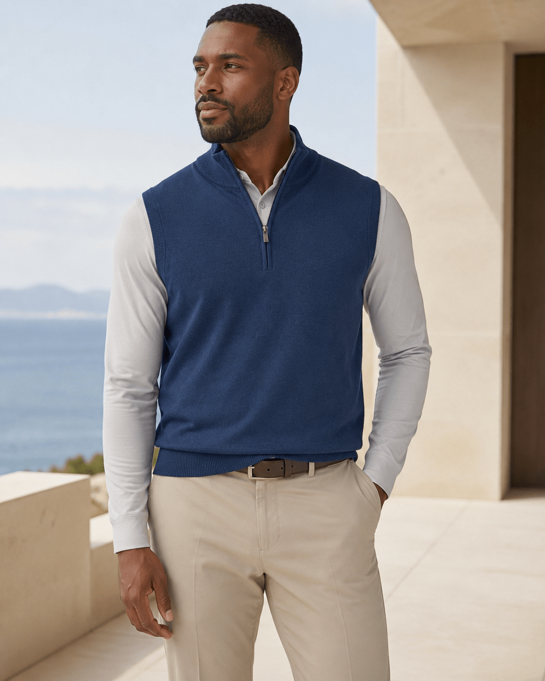Cotton-Blend Quarter-Zip Vest - F/X Fusion - Quarter-Zip Vest - #color_Cobalt