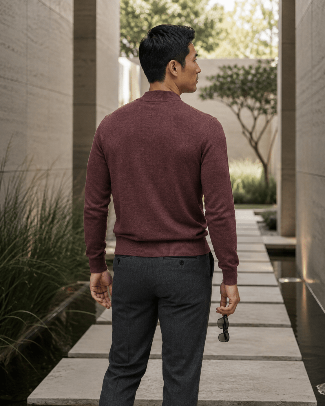 Cotton-Blend Mock Neck Sweater - F/X Fusion - Mock Neck Sweater - #color_Crimson Heather