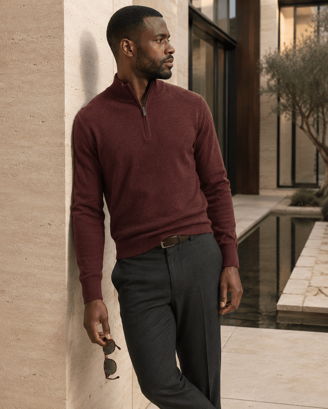 Cotton-Blend Quarter-Zip Sweater - F/X Fusion - Quarter-Zip Sweater - #color_Crimson Heather