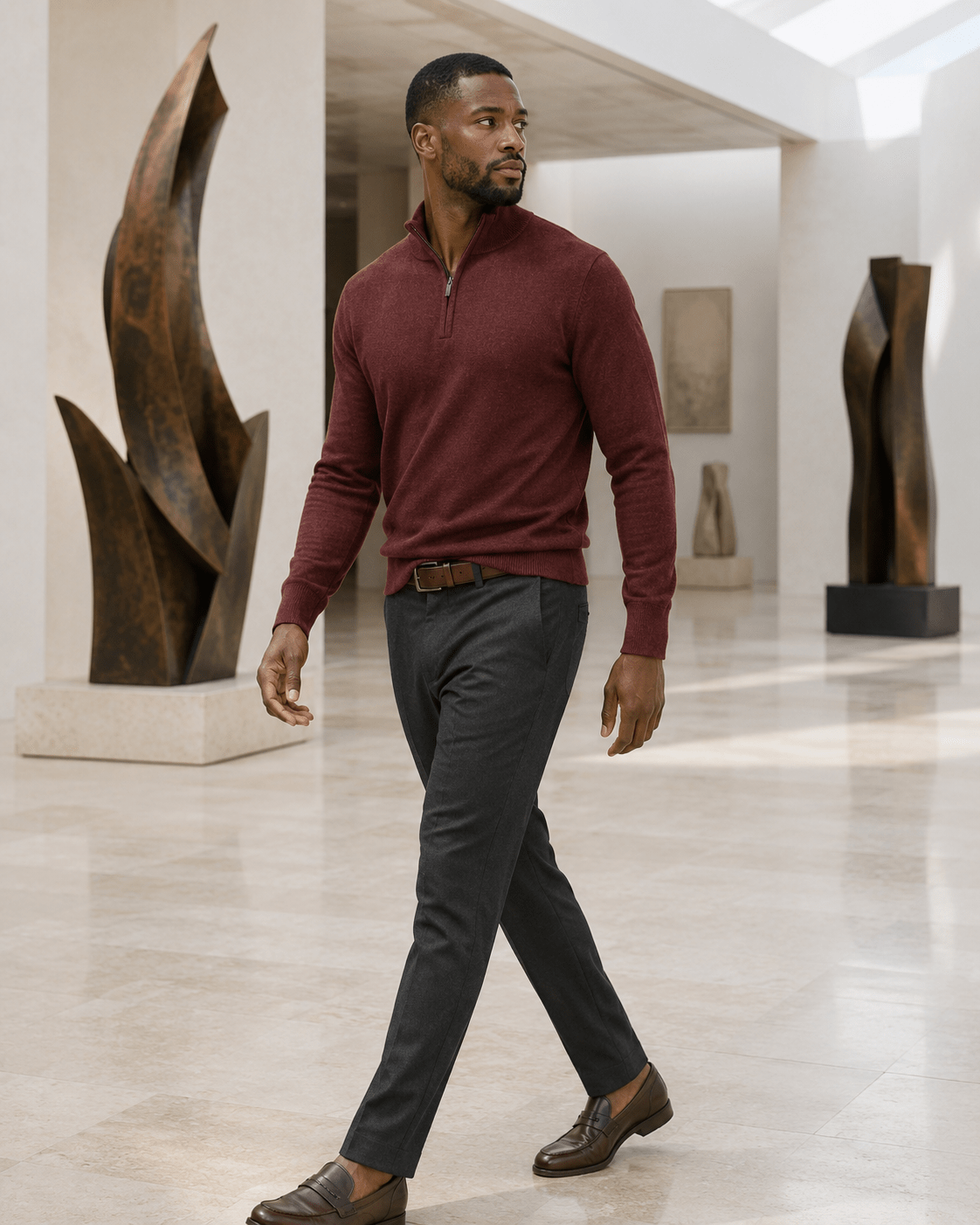 Cotton-Blend Quarter-Zip Sweater - F/X Fusion - Quarter-Zip Sweater - #color_Crimson Heather