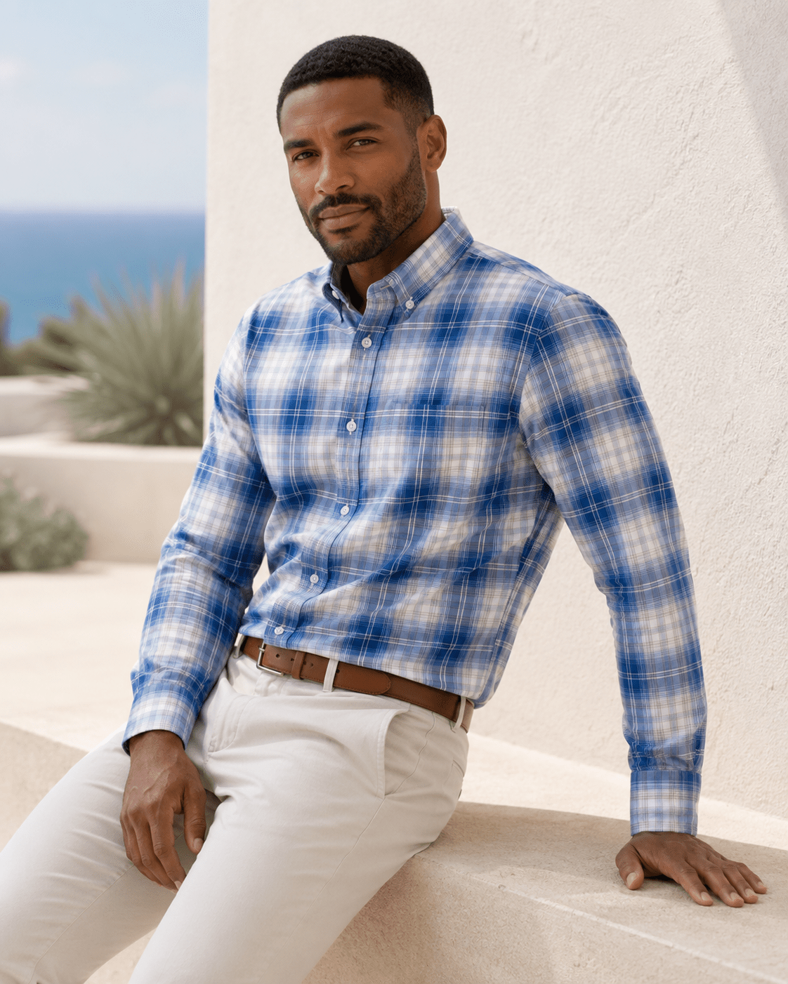 Twill Multi Plaid Button-Down Shirt - F/X Fusion - Button-Down Dress Shirt - #color_Blue