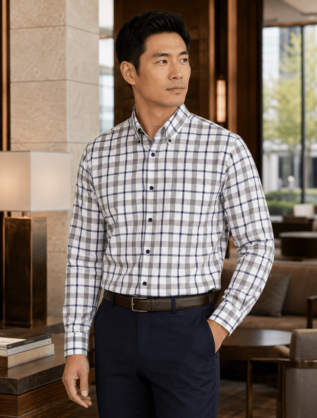 Twill Multi Plaid Button-Down Shirt - F/X Fusion - Button-Down Dress Shirt - #color_White