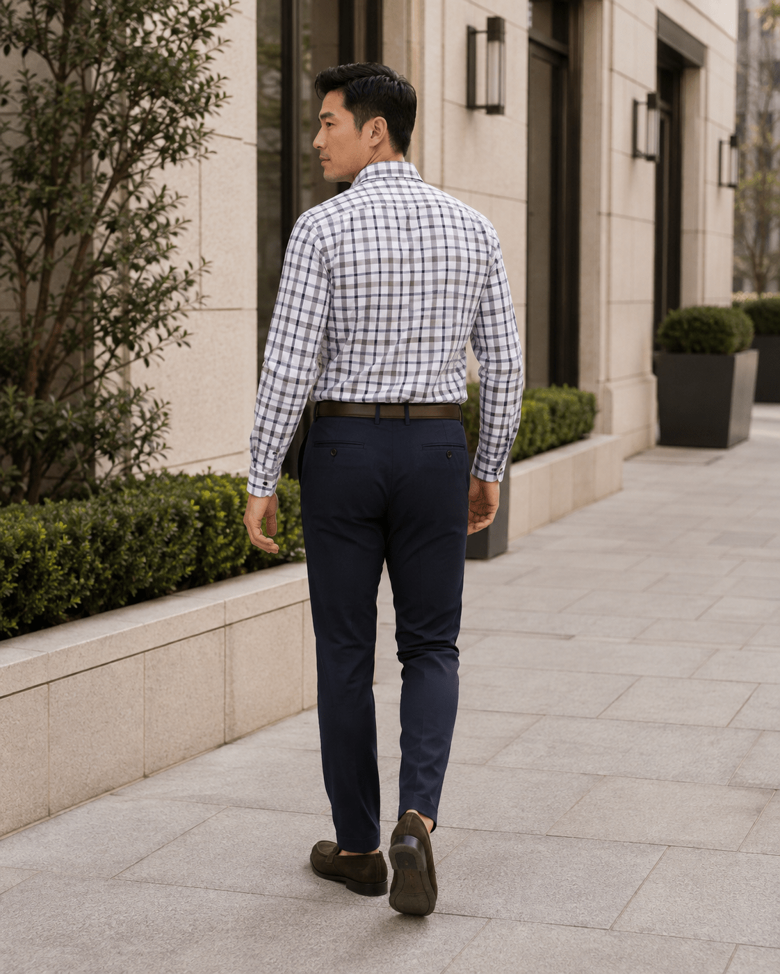 Twill Multi Plaid Button-Down Shirt - F/X Fusion - Button-Down Dress Shirt - #color_White
